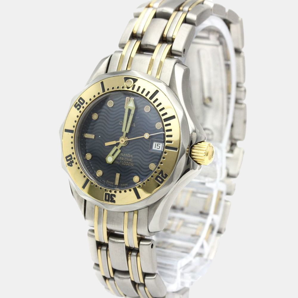 

Omega Blue 18K Yellow Gold And Stainless Steel Seamaster Professional 300M 2382.80 Women's Wristwatch 28 mm