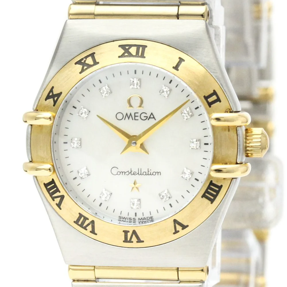 Pre Owned Omega MOP Diamonds 18k Yellow Gold And Stainless Steel Constellation 1262.75 Women's Wristwatch 22 mm