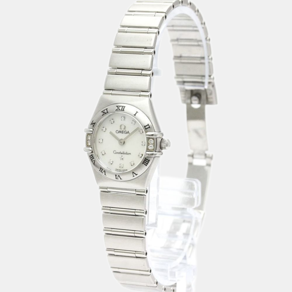 Pre Owned Omega MOP Diamonds Stainless Steel Constellation 1566.76 Quartz Women's Wristwatch 22 mm