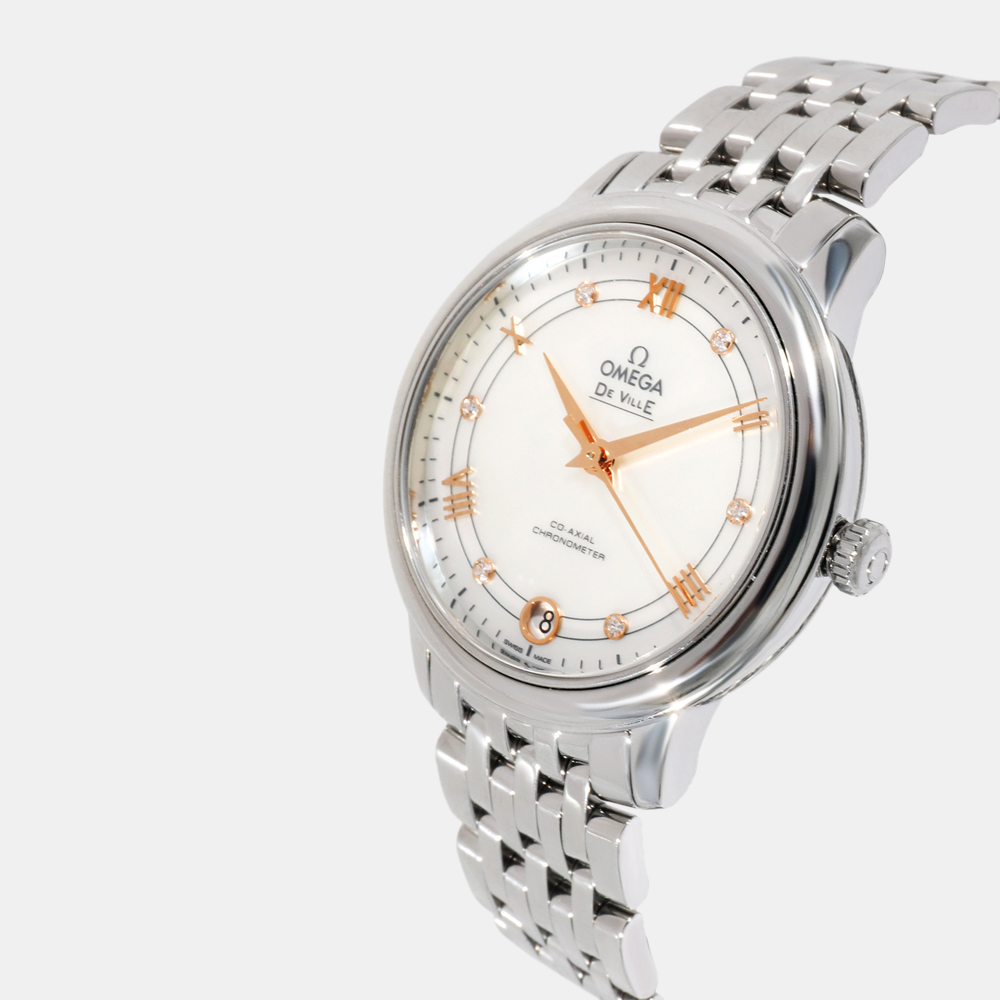 

Omega Silver Diamond Stainless Steel De Ville Prestige 424.10.33.20.52.001 Automatic Women's Wristwatch 33 mm