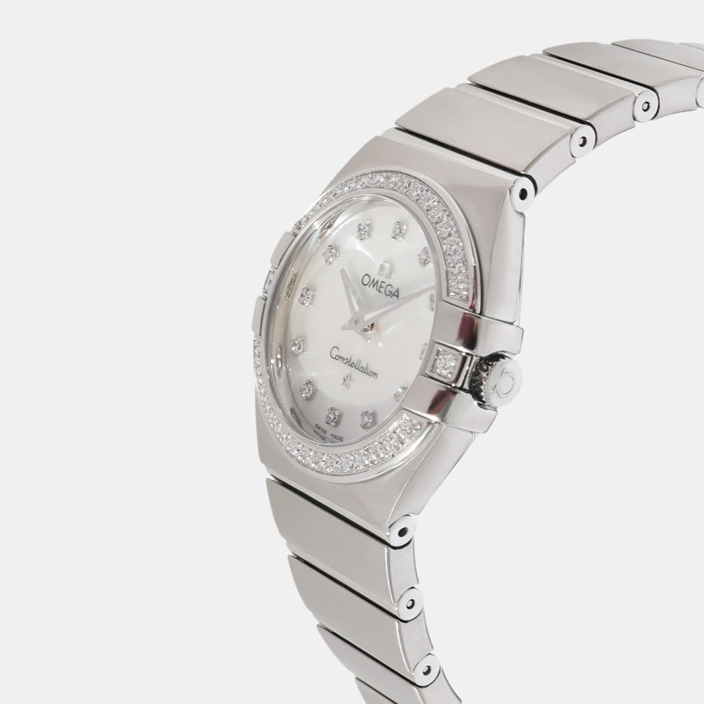 

Omega White Diamond Stainless Steel Constellation 123.15.27.60.55.001 Quartz Women's Wristwatch 27 mm