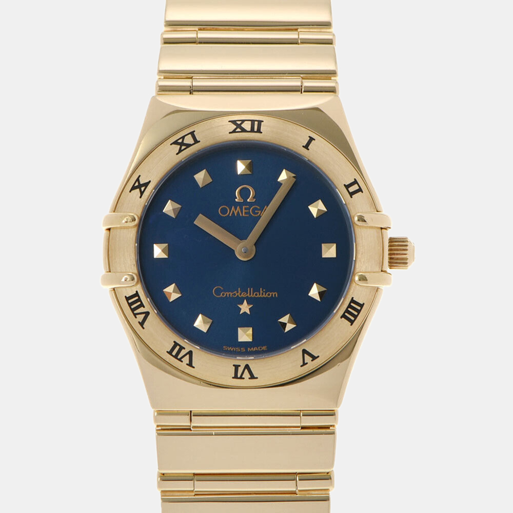 Pre-owned Omega Blue 18k Yellow Gold Constellation 1171.81.00 Quartz Women's Wristwatch 25.5 Mm