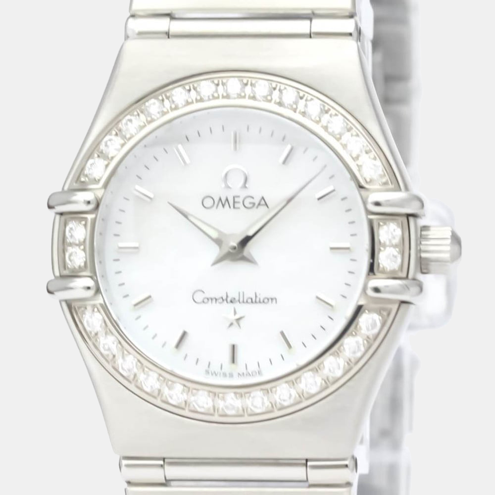 

Omega White Shell Diamond Stainless Steel Constellation 1466.71 Quartz Women's Wristwatch 22 mm