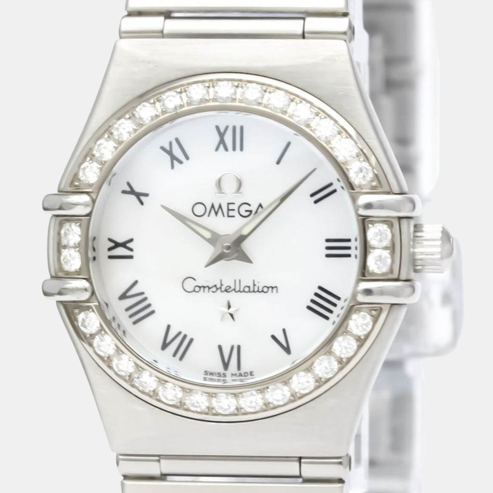 

Omega White Shell Diamond Stainless Steel Constellation 1476.61 Quartz Women's Wristwatch 25 mm