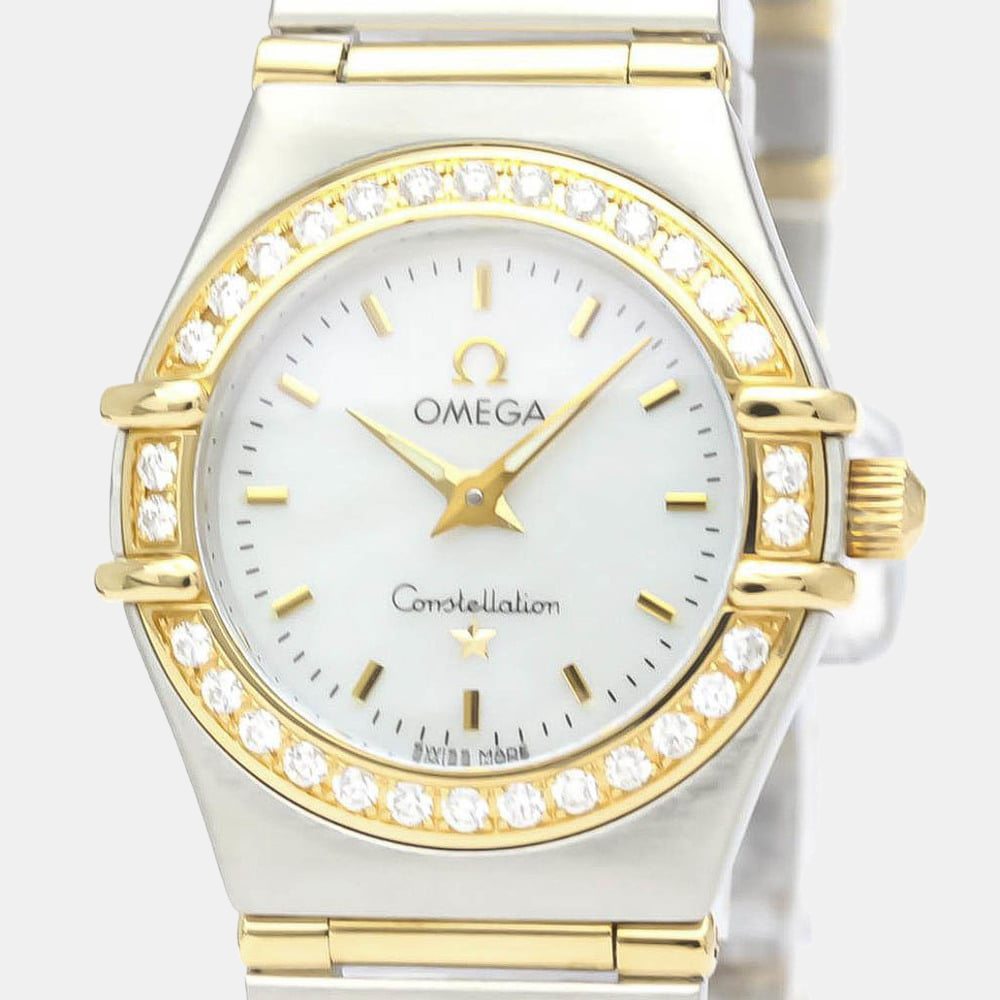 

Omega White Shell Diamond 18k Yellow Gold And Stainless Steel Constellation 1267.75 Quartz Women's Wristwatch 22 mm