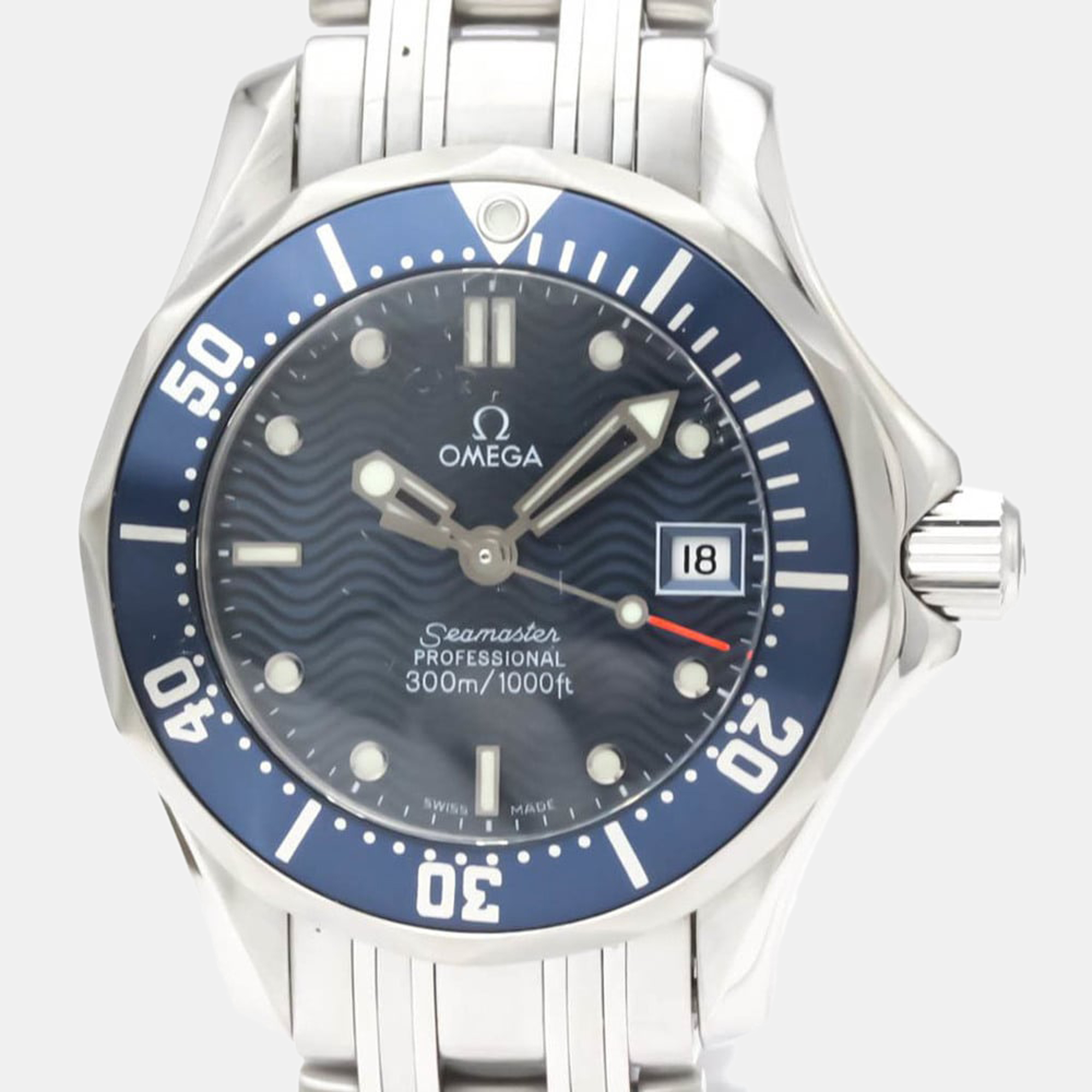 

Omega Blue Stainless Steel Seamaster Professional 2583.80 Quartz Women's Wristwatch 29 mm