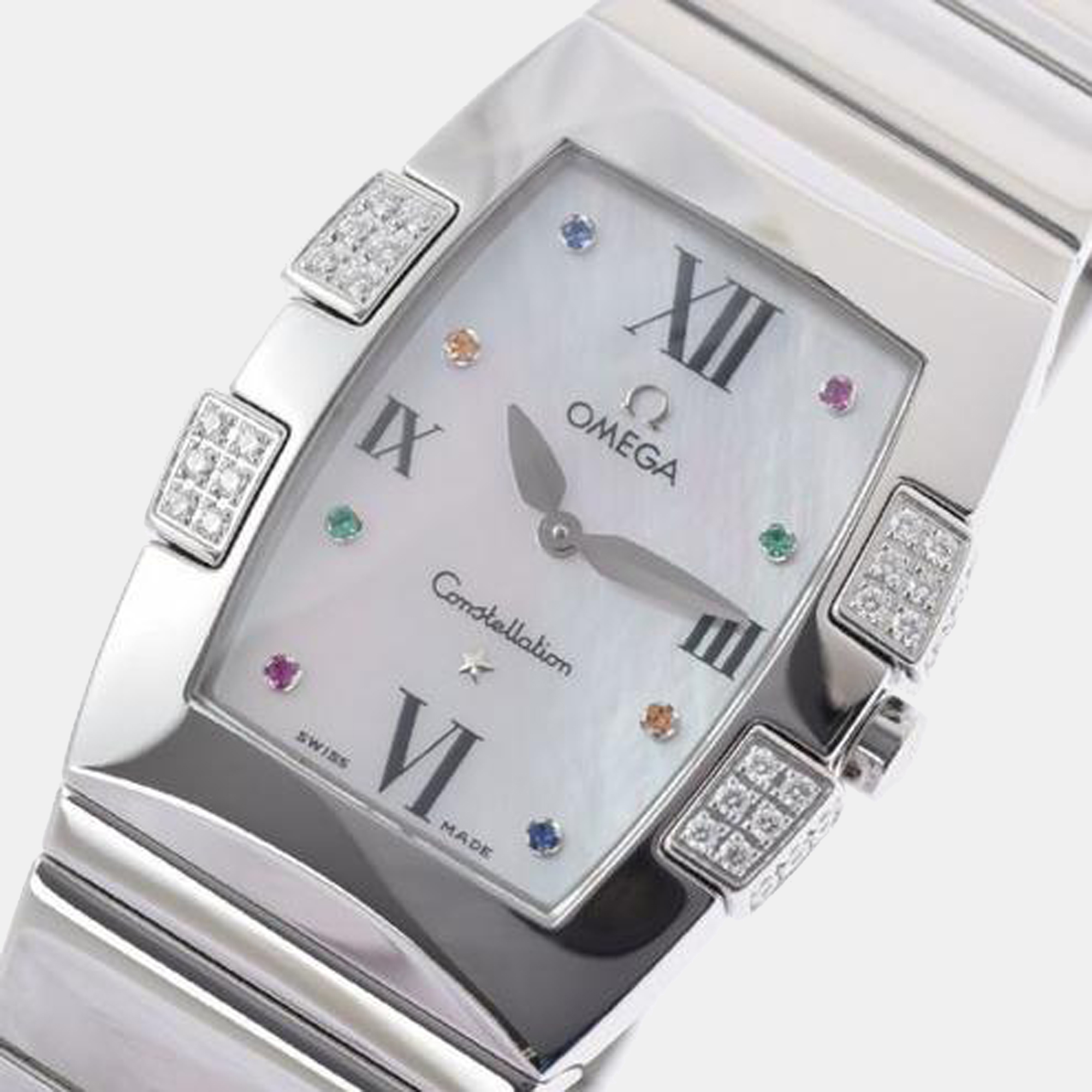 

Omega White Shell Stainless Steel Constellation 1586.79 Quartz Women's Wristwatch 25 mm