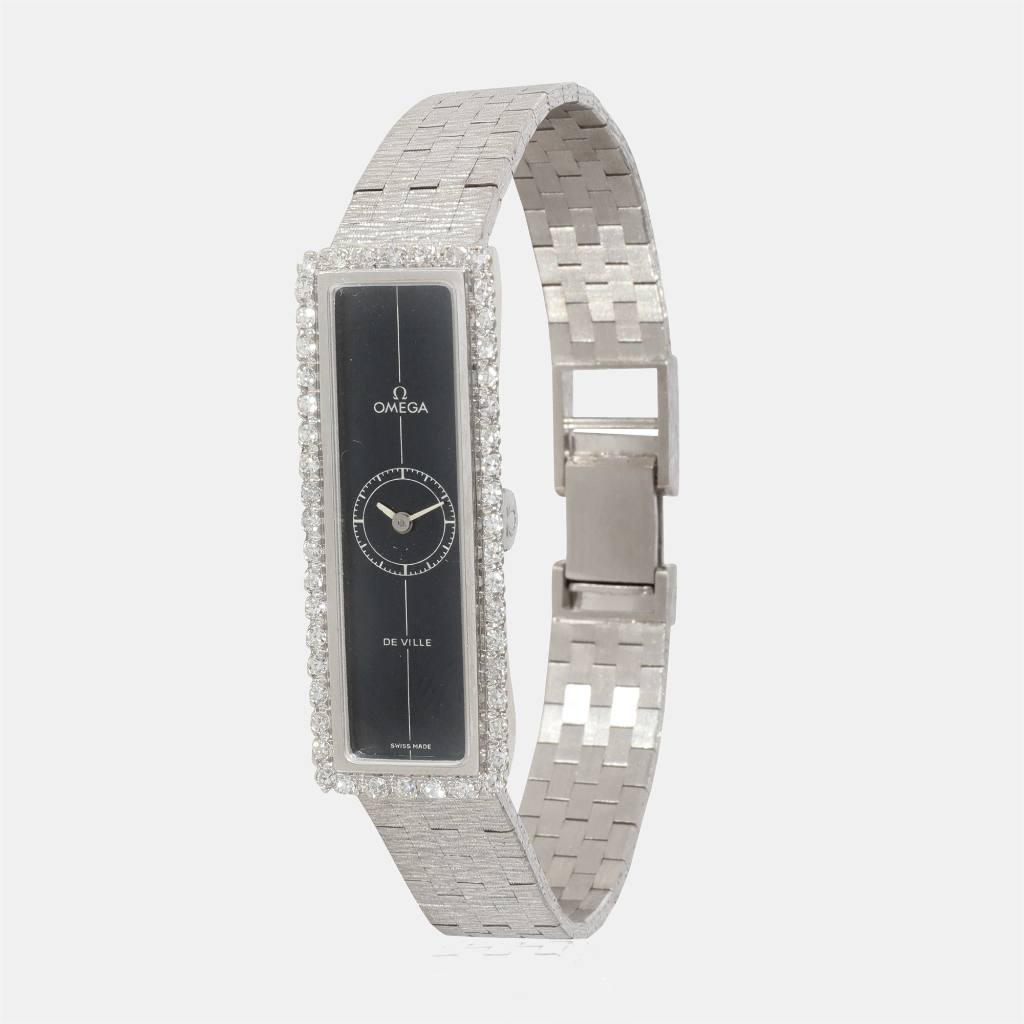 Pre-owned Omega Blue 18k White Gold De Ville Quartz Women's Wristwatch 15 Mm