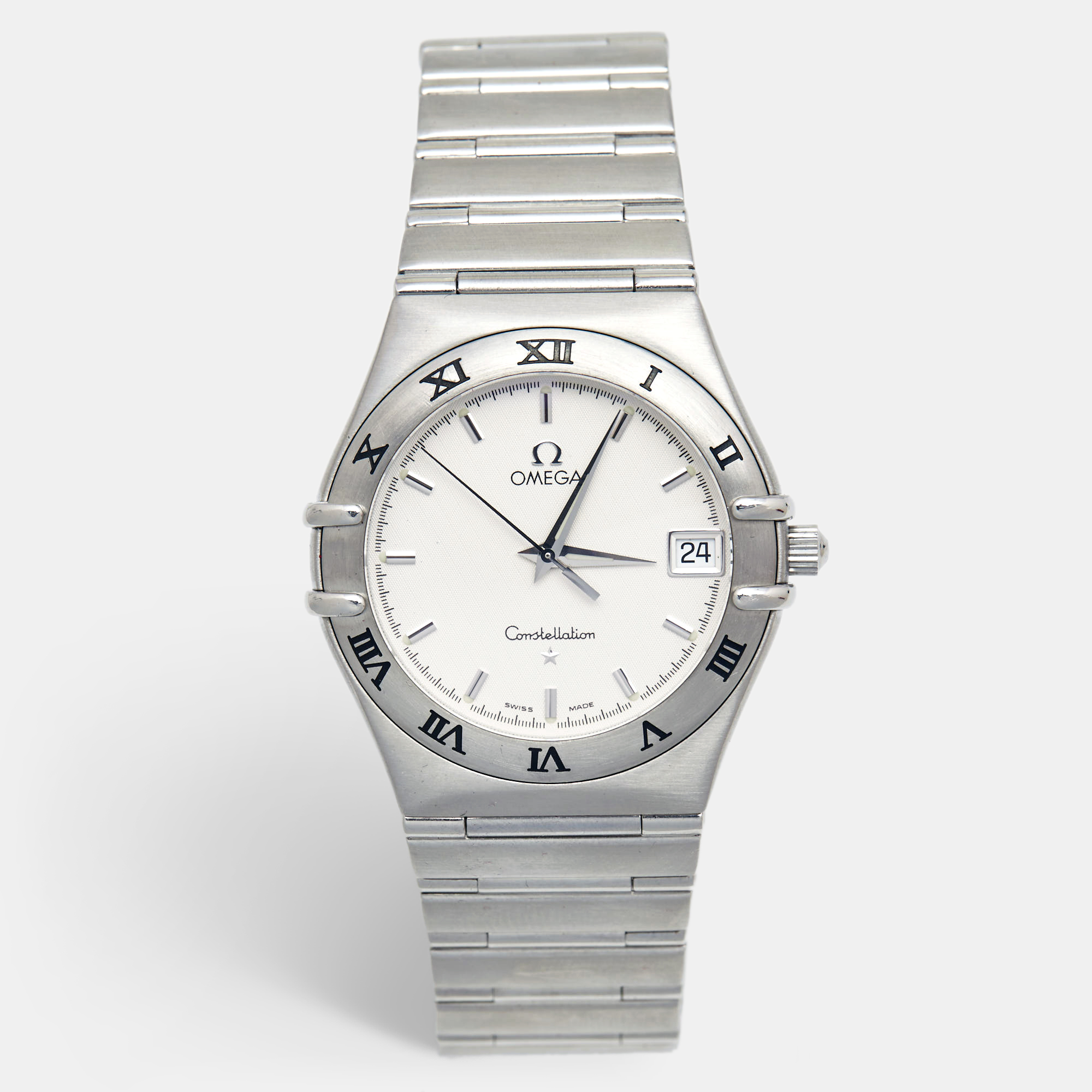 Pre Owned Omega Silver Stainless Steel Constellation 396.1201 Women's Wristwatch 33 mm