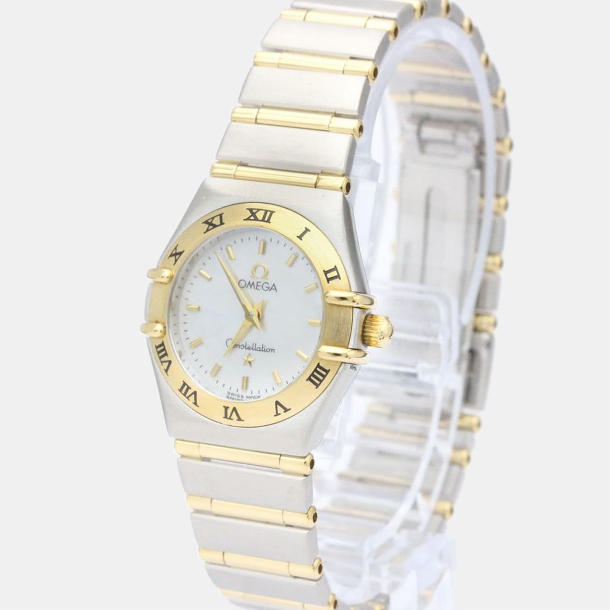 Pre-owned Omega White 18k Yellow Gold And Stainless Steel Constellation 1262.70 Quartz Women's Wristwatch 22 Mm