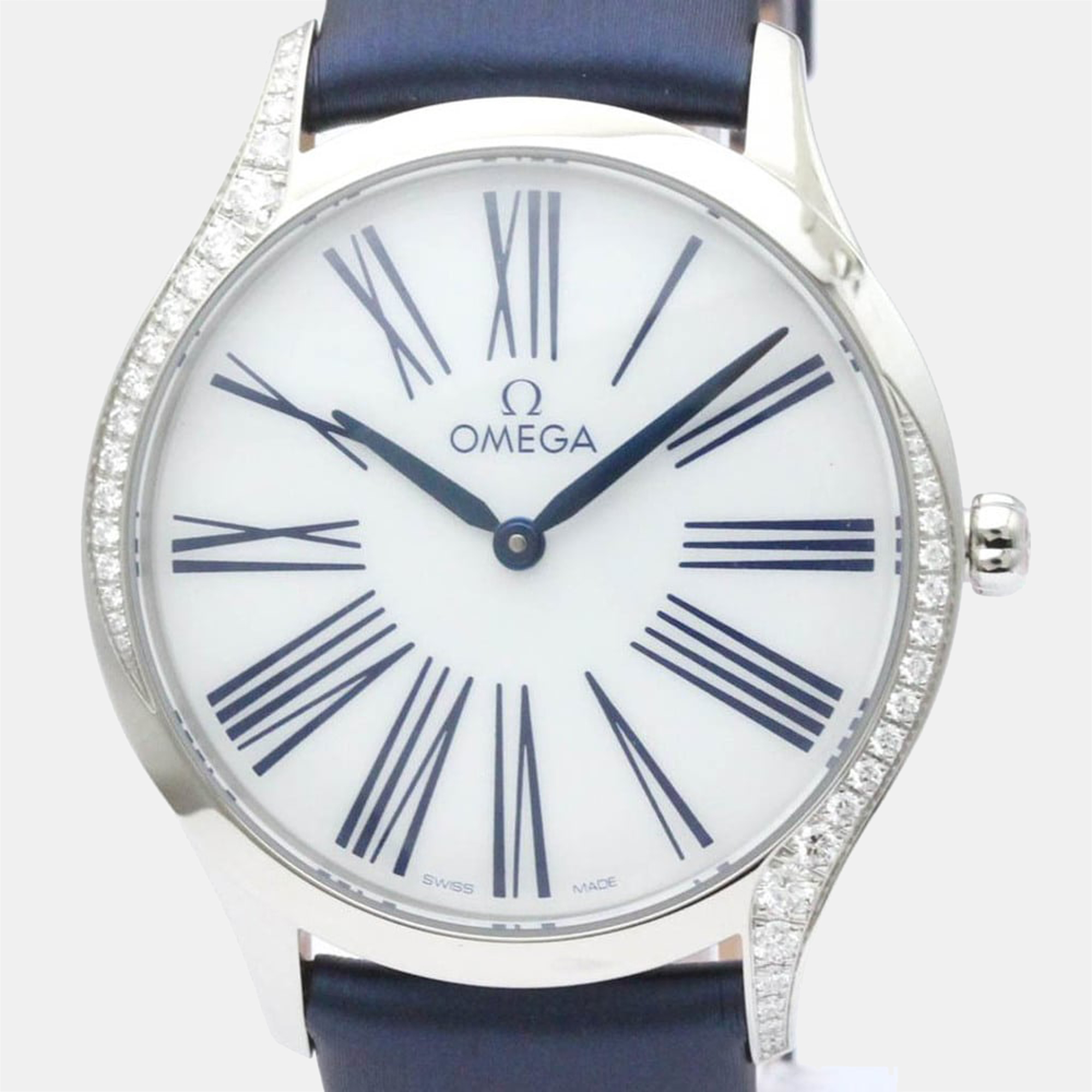 Pre-owned Omega White Diamonds Stainless Steel De Ville 428.17.36.60.04.001 Quartz Women's Wristwatch 36 Mm