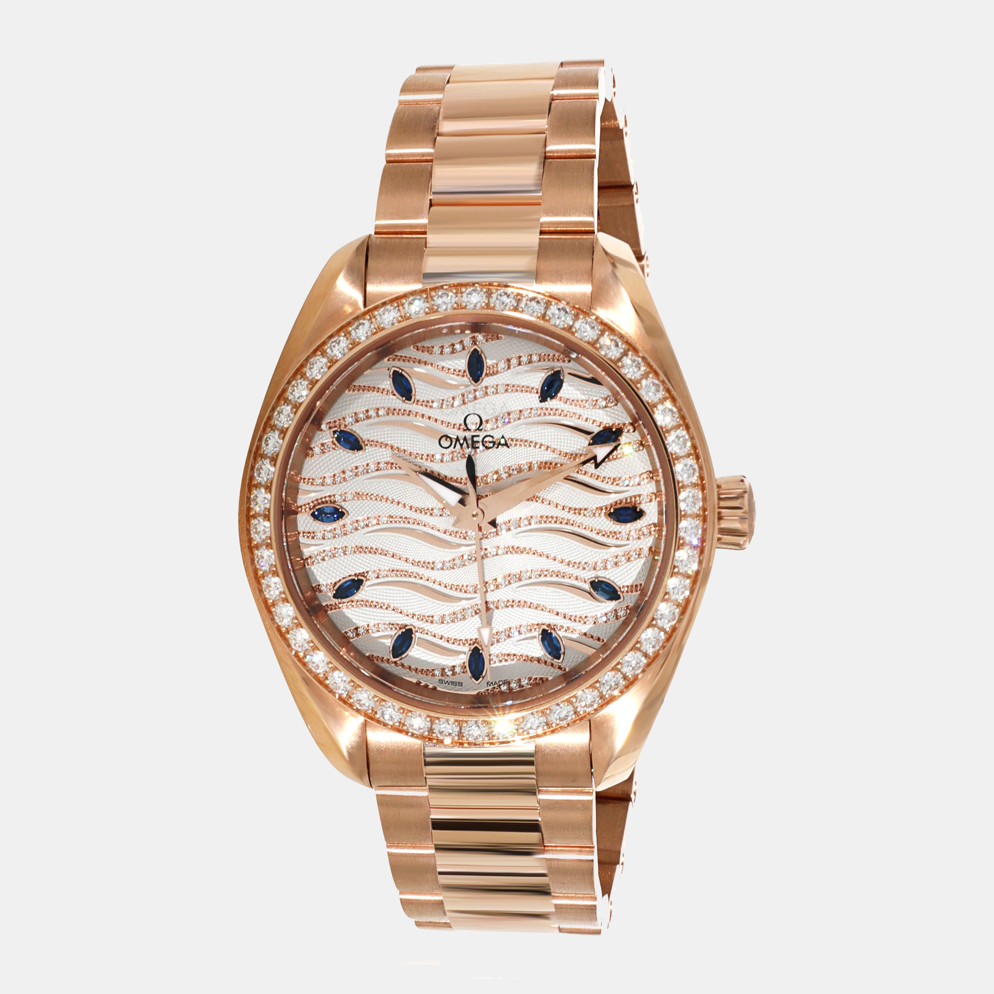 Pre-owned Omega Diamonds 18k Rose Gold Seamaster Aqua Terra 220.55.34.20.99.005 Automatic Women's Wristwatch 34 Mm In White