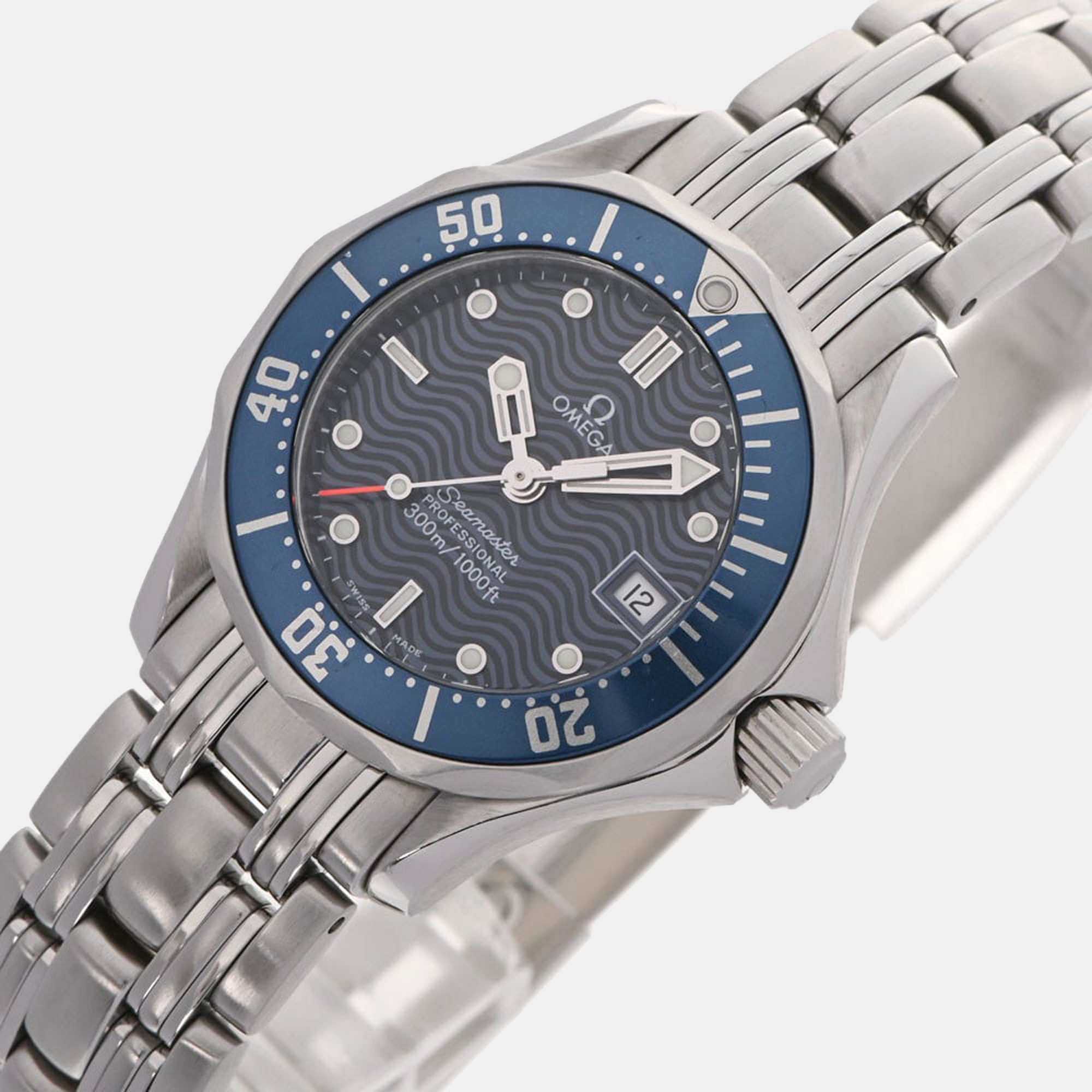 

Omega Blue Stainless Steel Seamaster Professional 300M 2583.80 Quartz Women's Wristwatch 29 mm