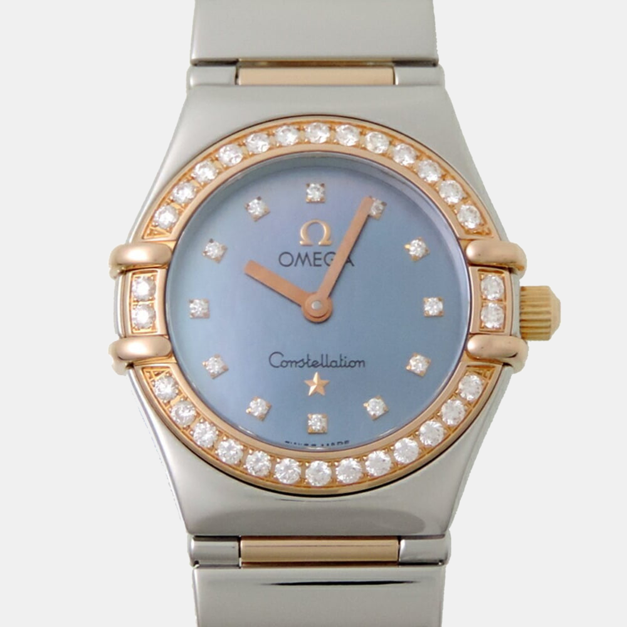 Pre-owned Omega Blue Diamonds 18k Rose Gold And Stainless Steel My Choice Constellation 1357.77.00 Quartz Women's Wr
