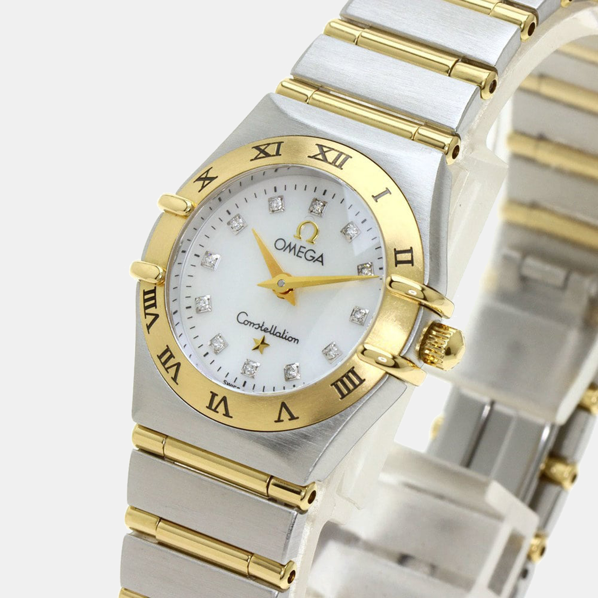 

Omega MOP Diamonds 18k Yellow Gold And Stainless Steel Constellation 1262.75 Women's Wristwatch 22 mm, White
