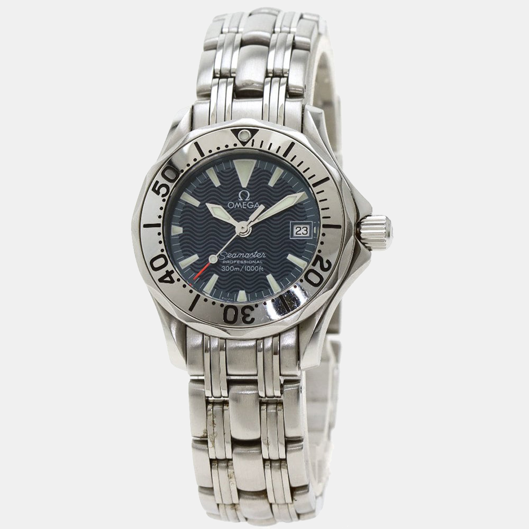 Pre-owned Omega Blue Stainless Steel Seamaster 1500 2584.80 Quartz Women's Wristwatch 28.5 Mm