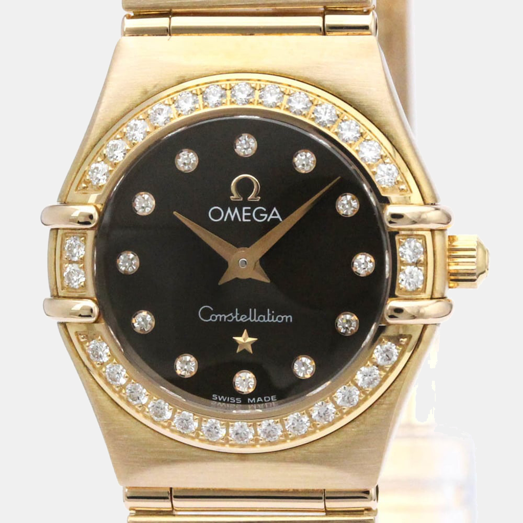 Pre-owned Omega Black Diamonds 18k Rose Gold Constellation 1160.60 Women's Wristwatch 22 Mm