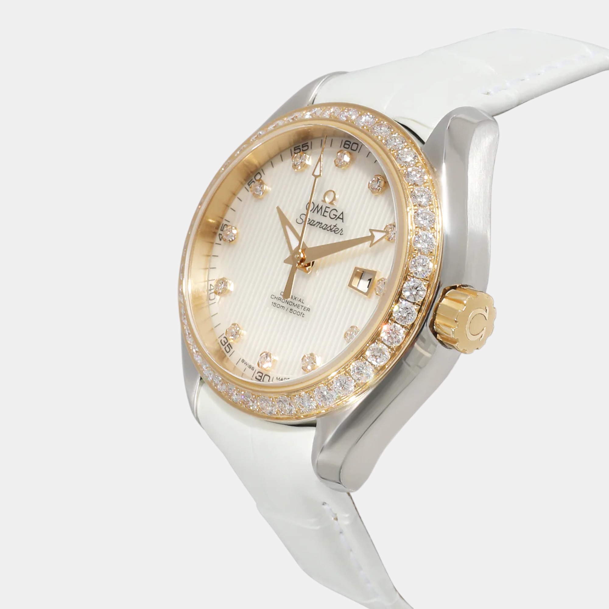 

Omega Silver Diamonds 18K Rose Gold And Stainless Steel Seamaster Aqua Terra 231.28.34.20.55.001 Women's Wristwatch 34 mm