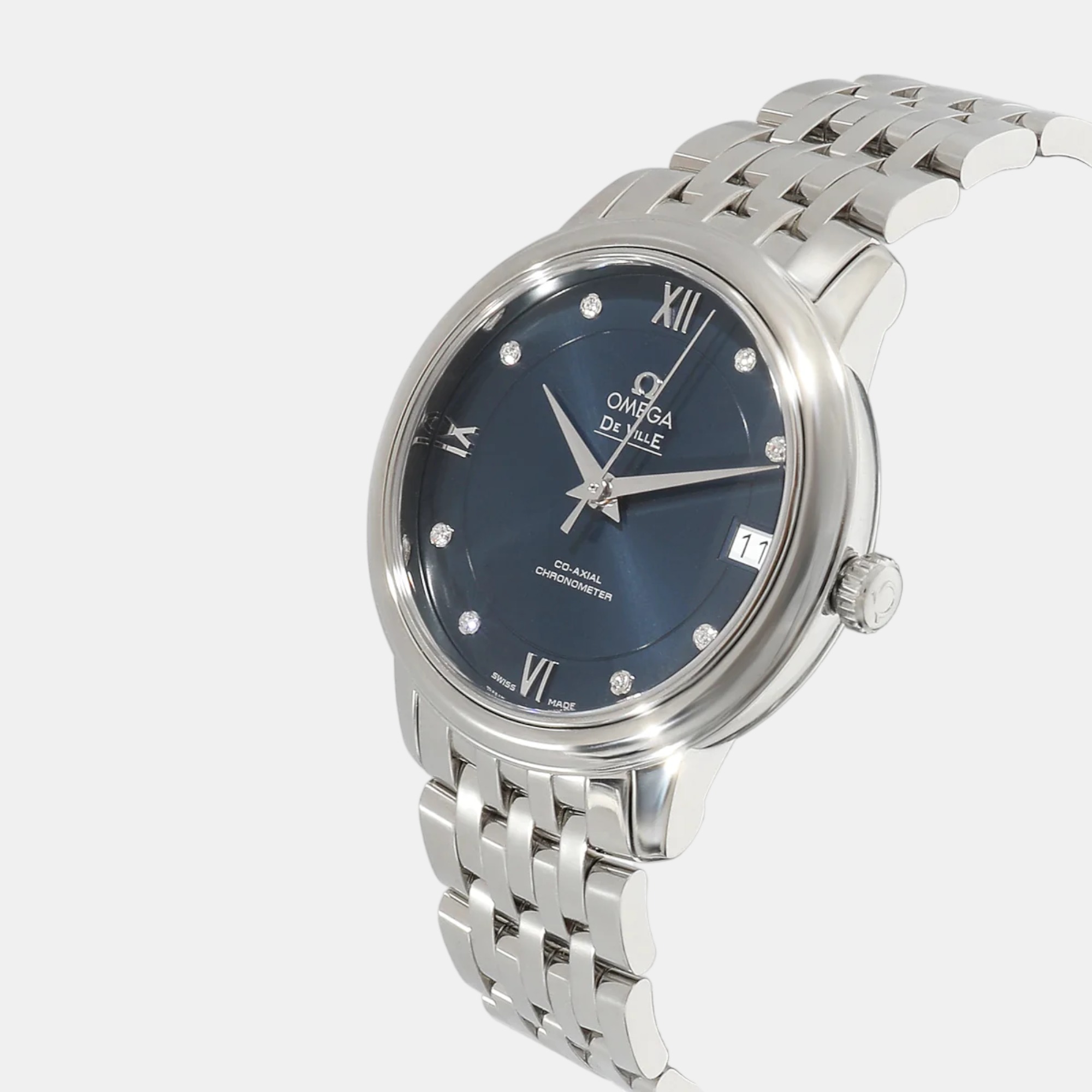 

Omega Blue Diamonds Stainless Steel De Ville 424.10.33.20.53.001 Women's Wristwatch 32 mm