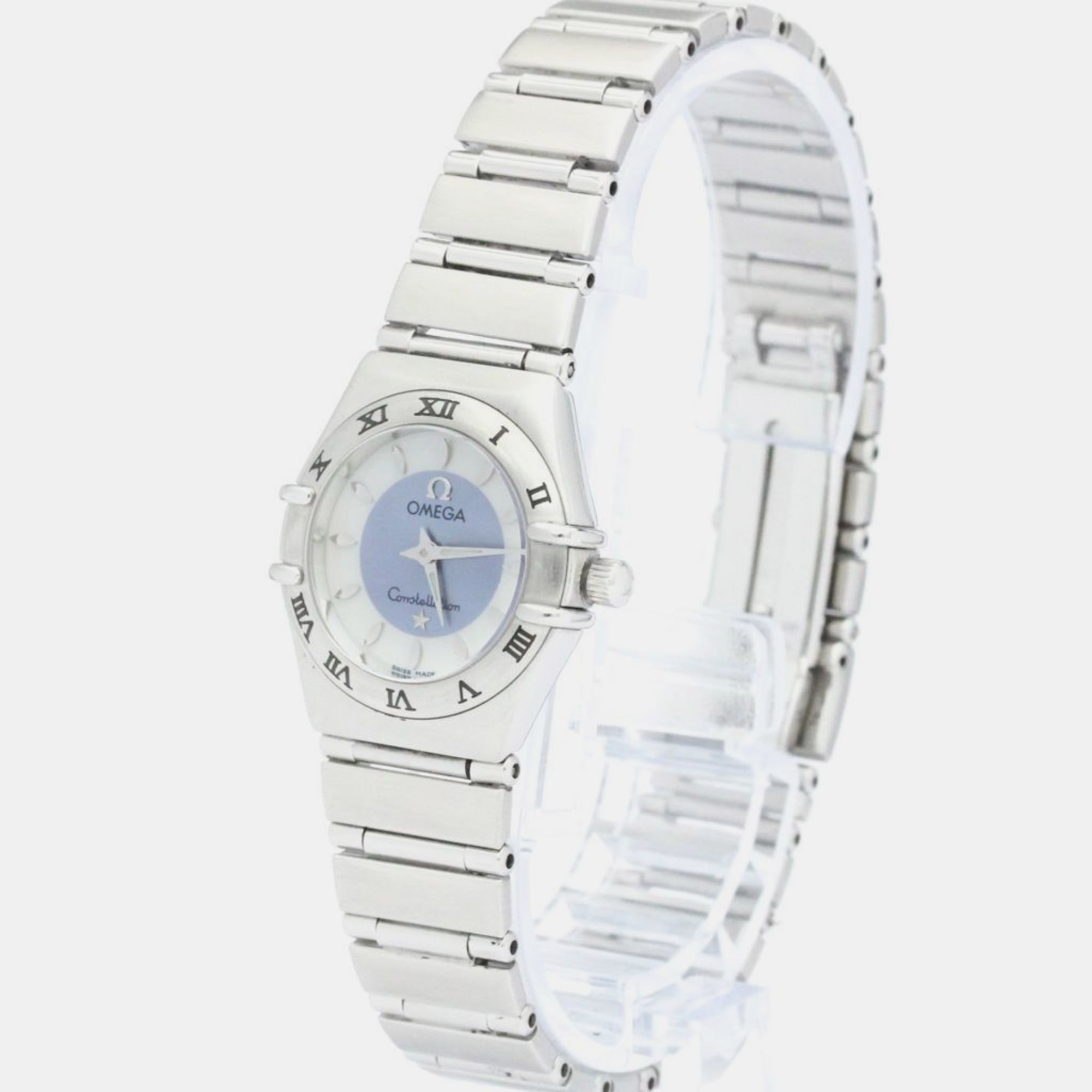 

Omega Blue Shell Stainless Steel Constellation 1562.84 Quartz Women's Wristwatch 22 mm