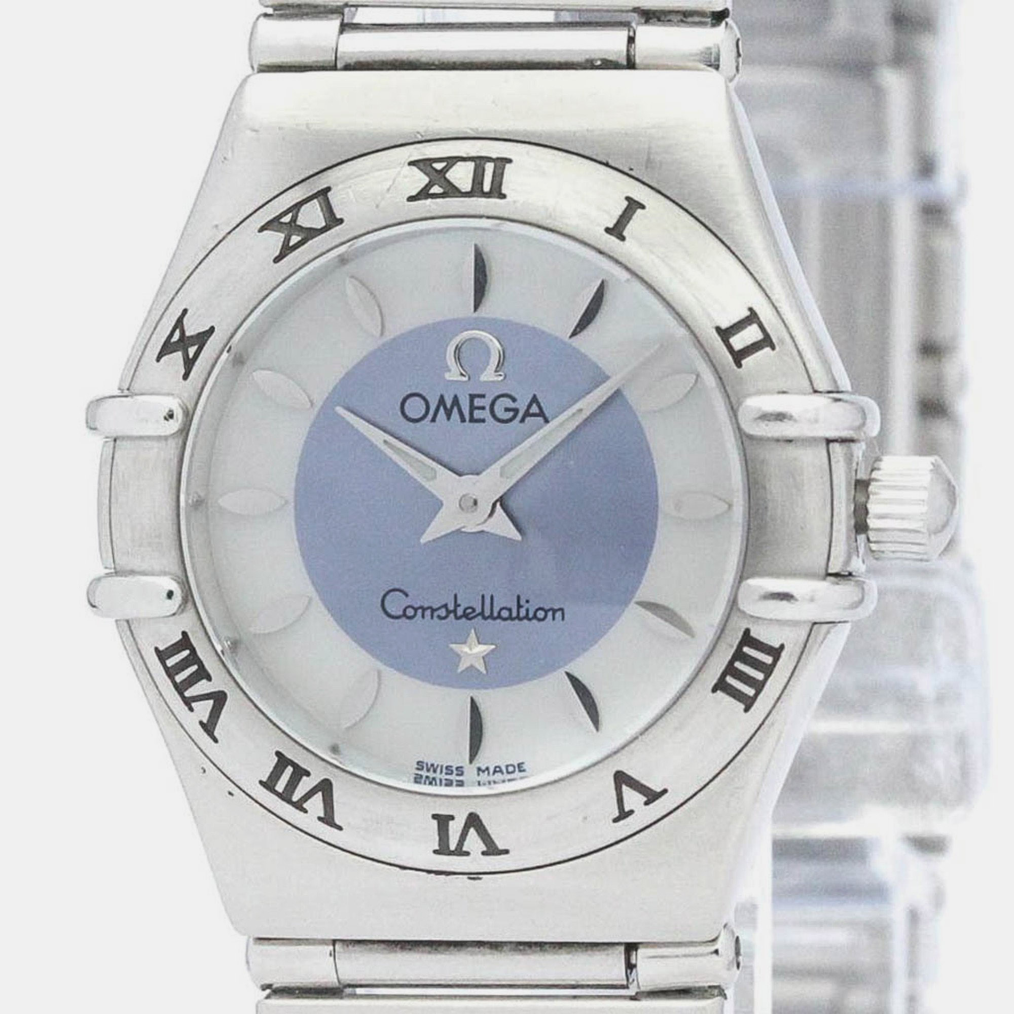 Pre-owned Omega Blue Shell Stainless Steel Constellation 1562.84 Quartz Women's Wristwatch 22 Mm