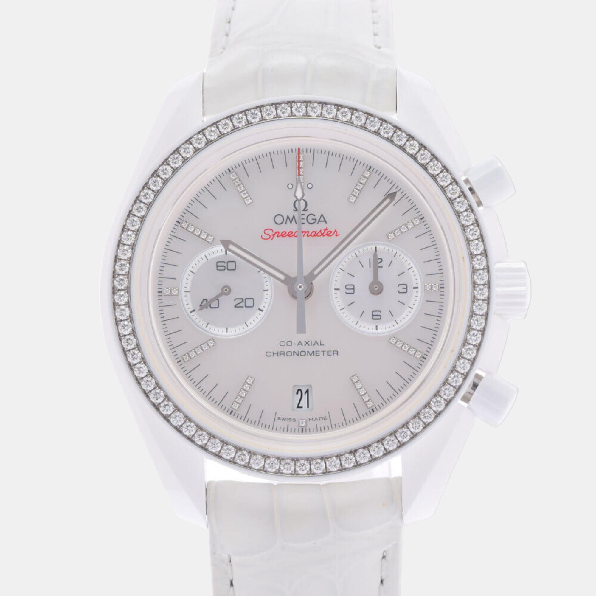 Pre-owned Omega White Ceramic Speedmaster 311.98.44.51.55.001 Automatic Women's Wristwatch 44 Mm