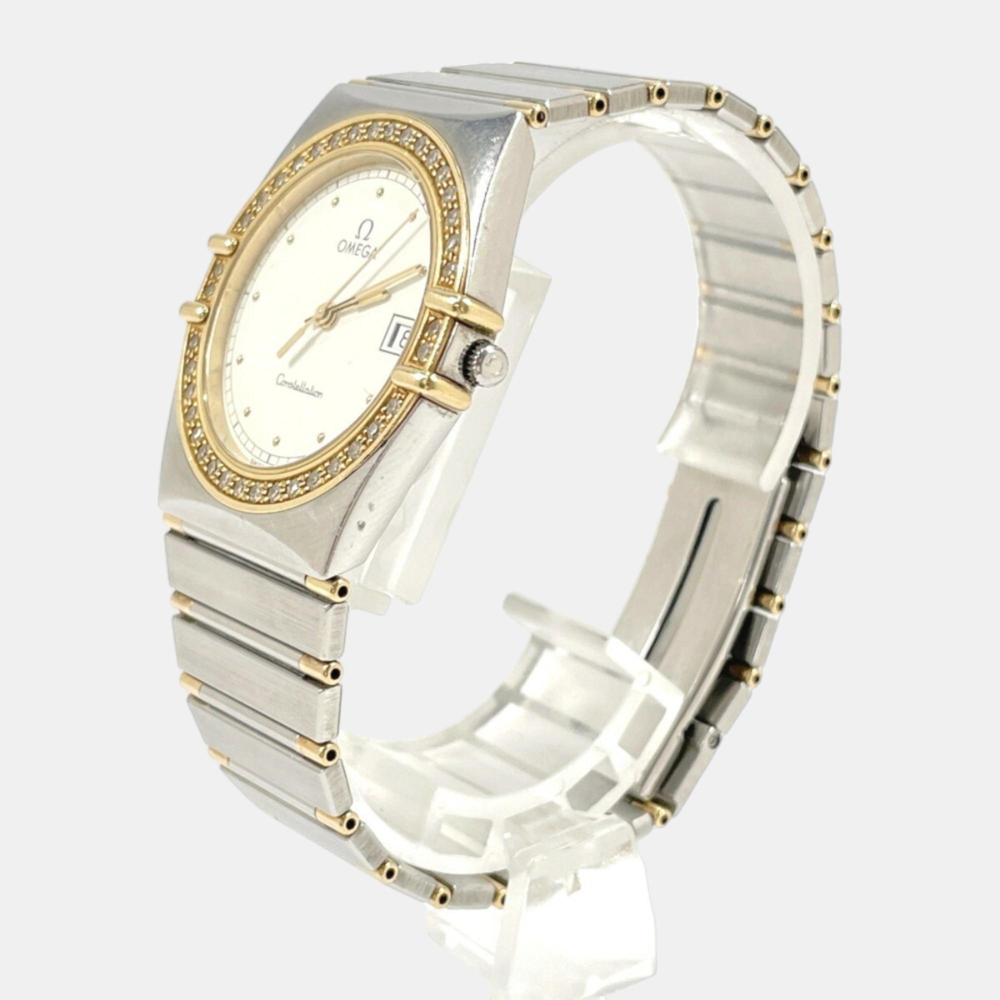 

Omega White 18k Yellow Gold And Stainless Steel Constellation 1448/431.6 Quartz Women's Wristwatch 32 mm