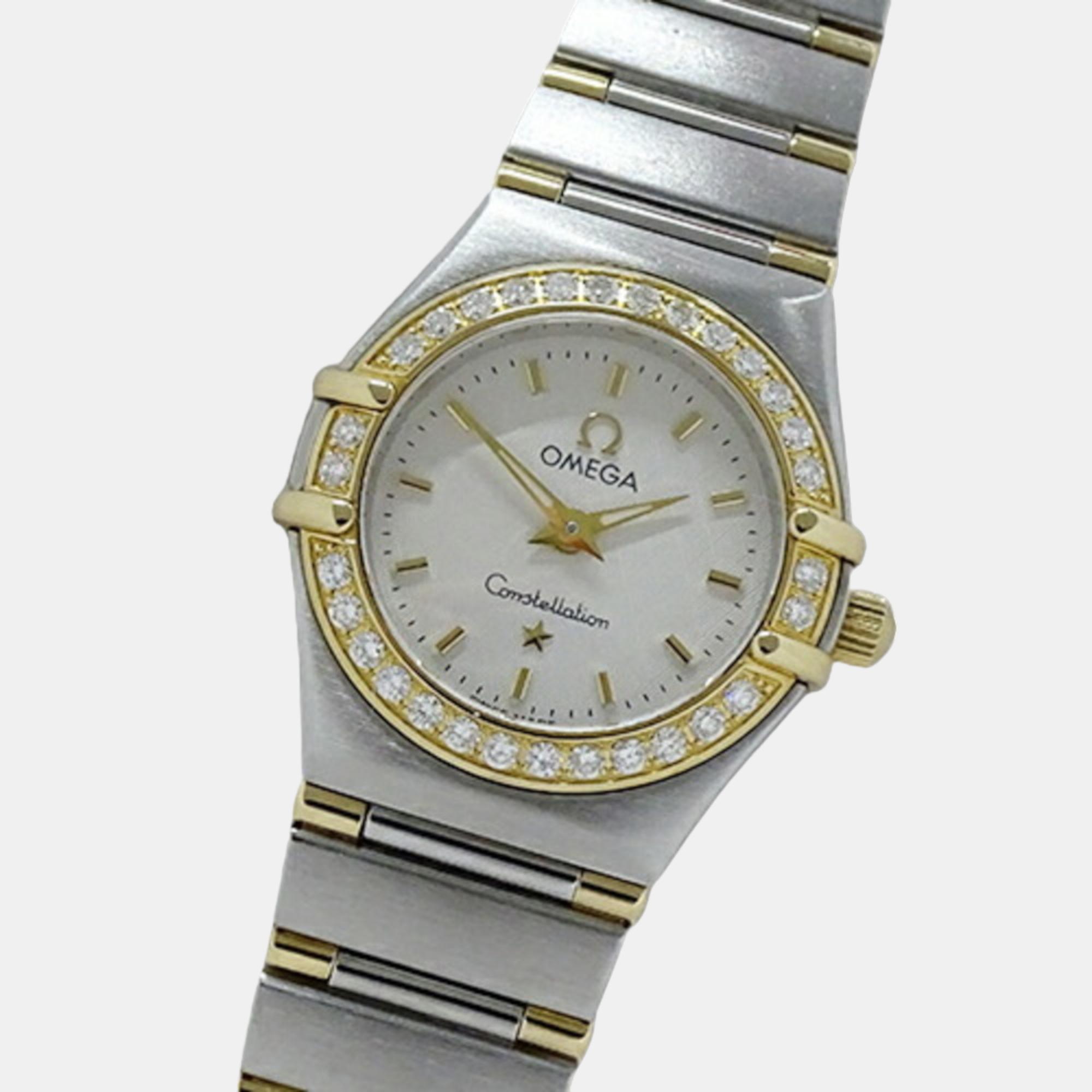 

Omega White 18k Yellow Gold And Stainless Steel Constellation 1267.30 Quartz Women's Wristwatch 23 mm