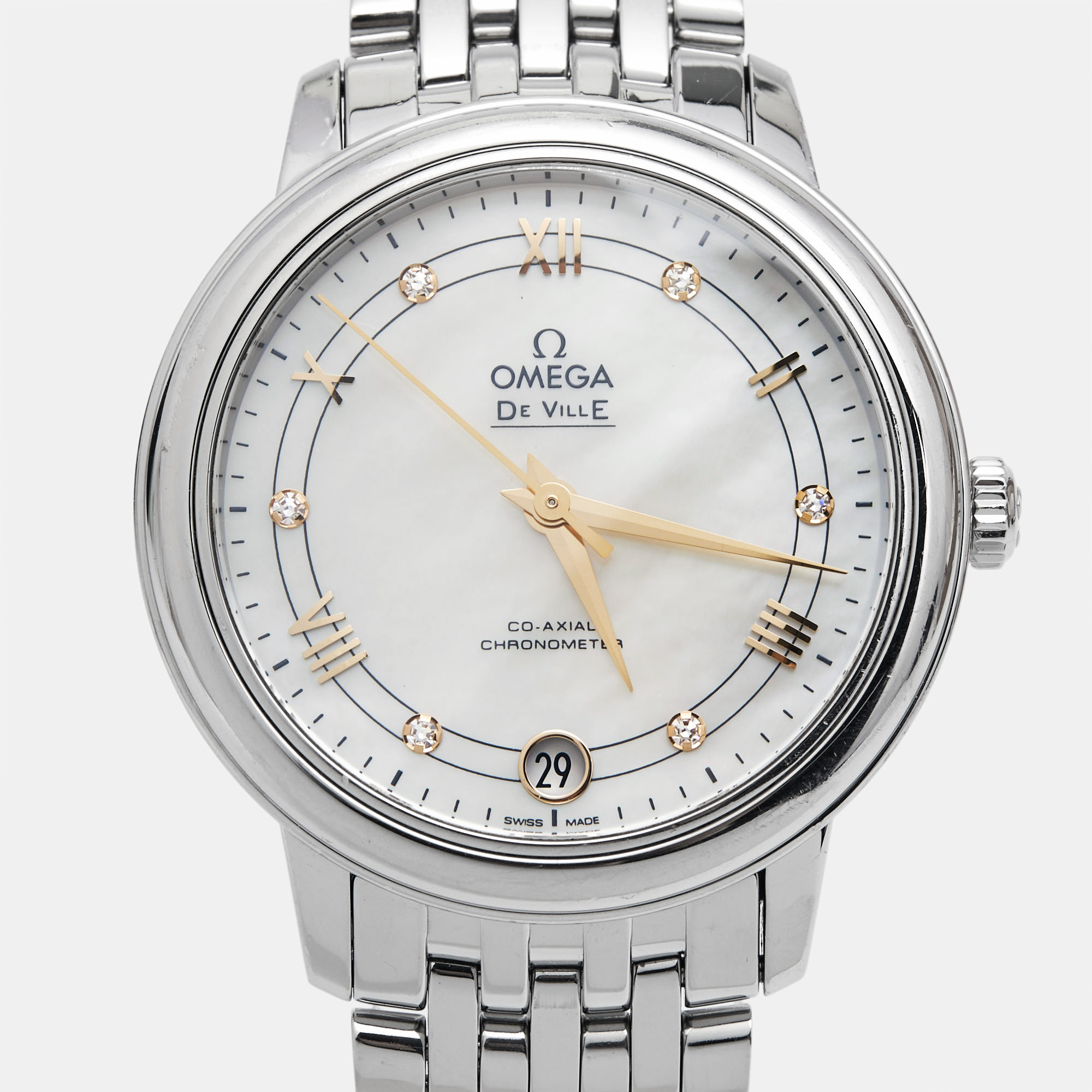 

Omega Mother Of Pearl Stainless Steel Diamond De Ville, Silver