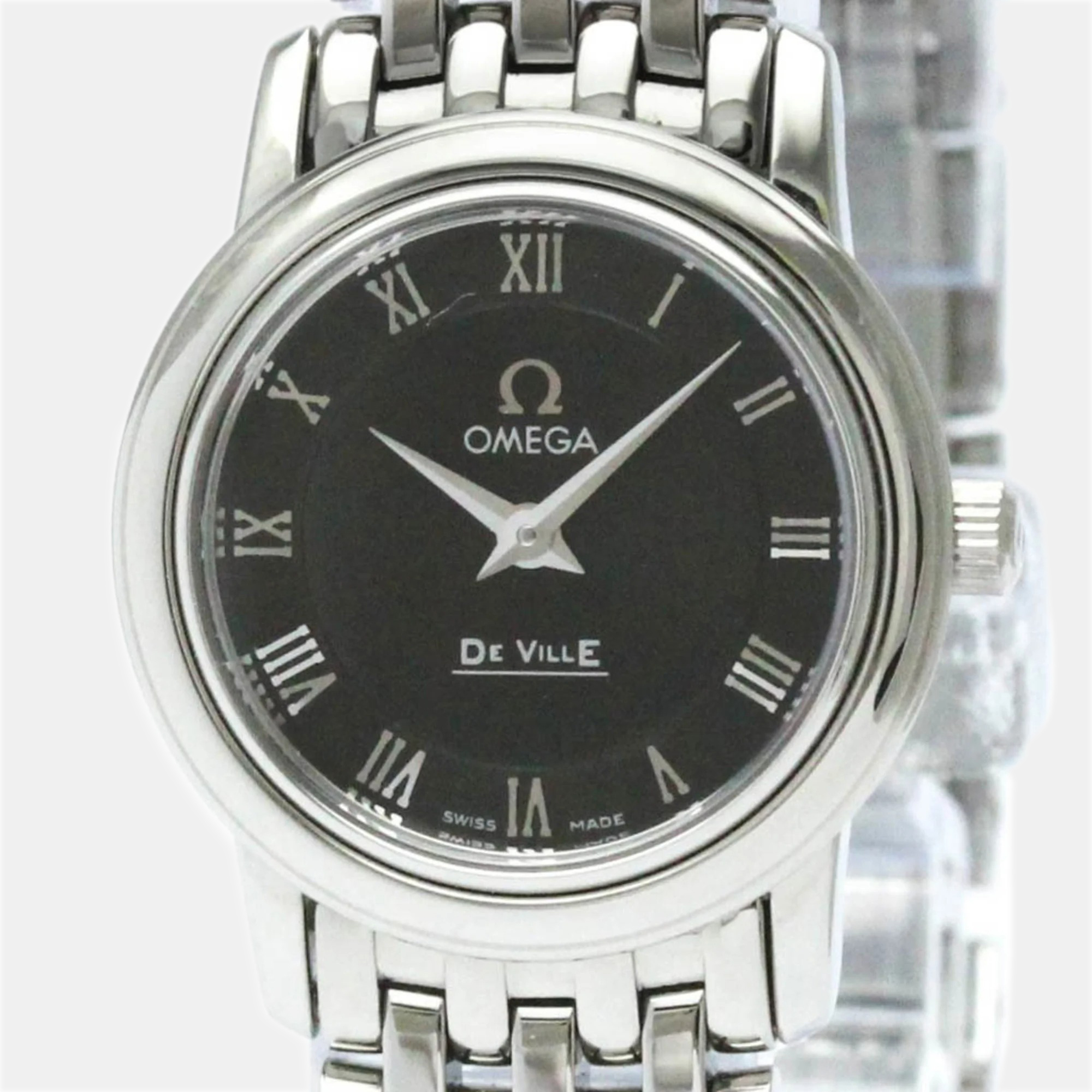 Pre-owned Omega Black Stainless Steel De Ville Prestige 4570.52 Quartz Women's Wristwatch 22 Mm