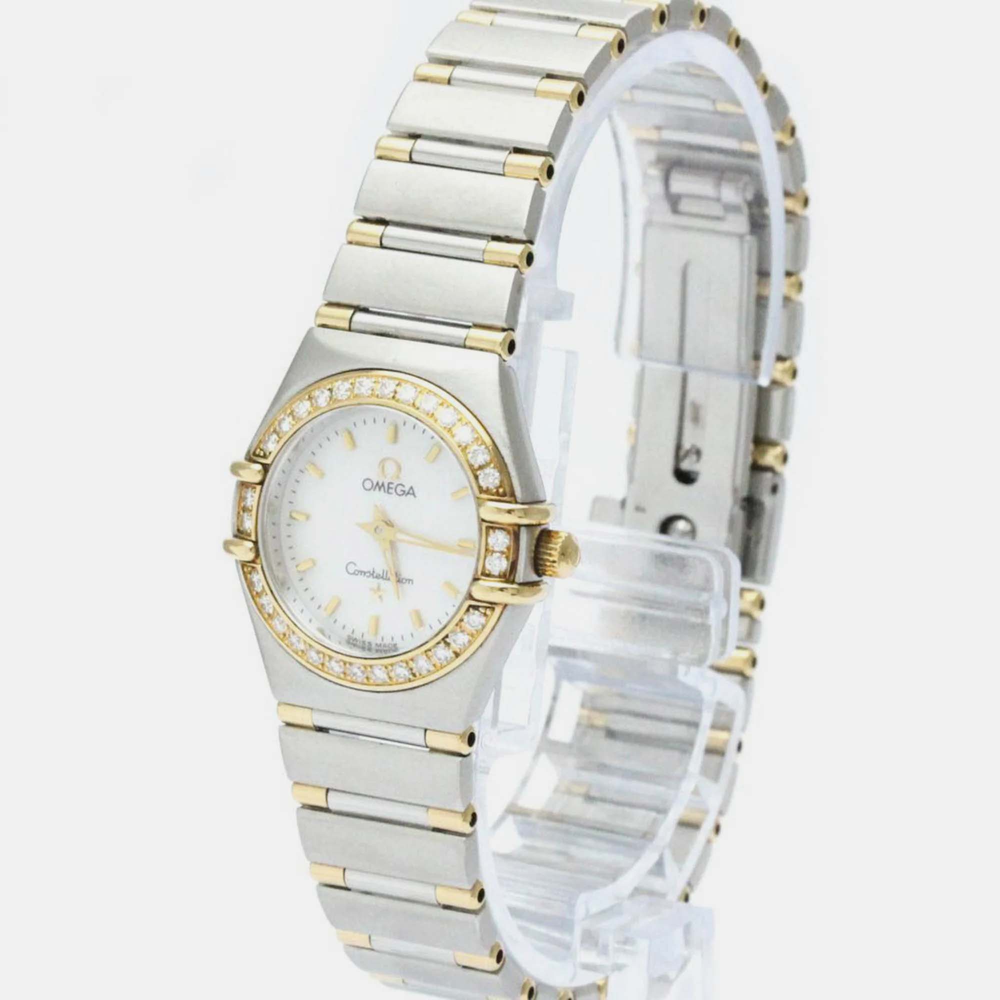 

Omega White Shell 18k Yellow Gold And Stainless Steel Constellation 1267.30 Quartz Women's Wristwatch 22 mm