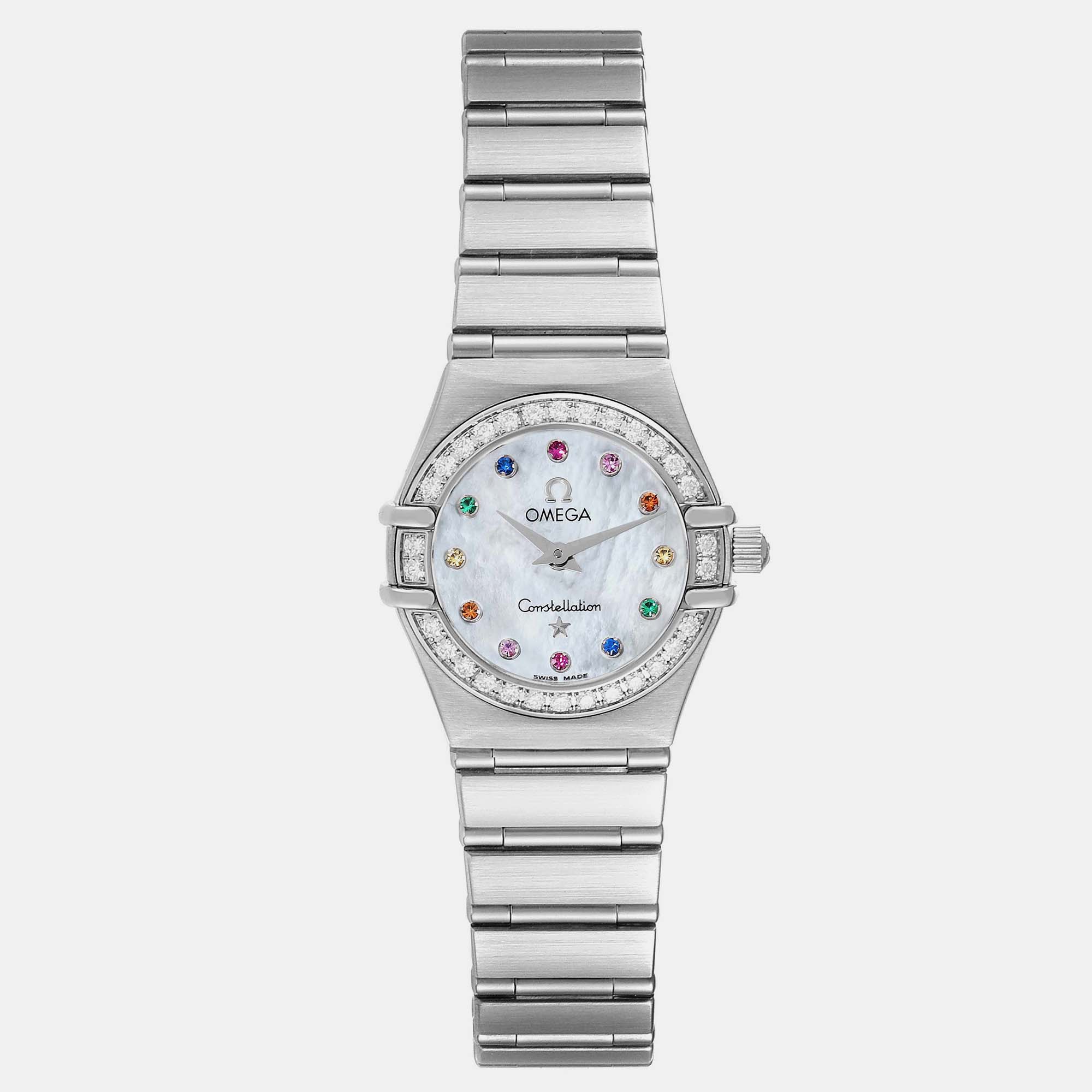 

Omega Mother Of Pearl Diamond Stainless Steel Constellation 1460.79.00 Quartz Women's Wristwatch 22.5 mm, Silver