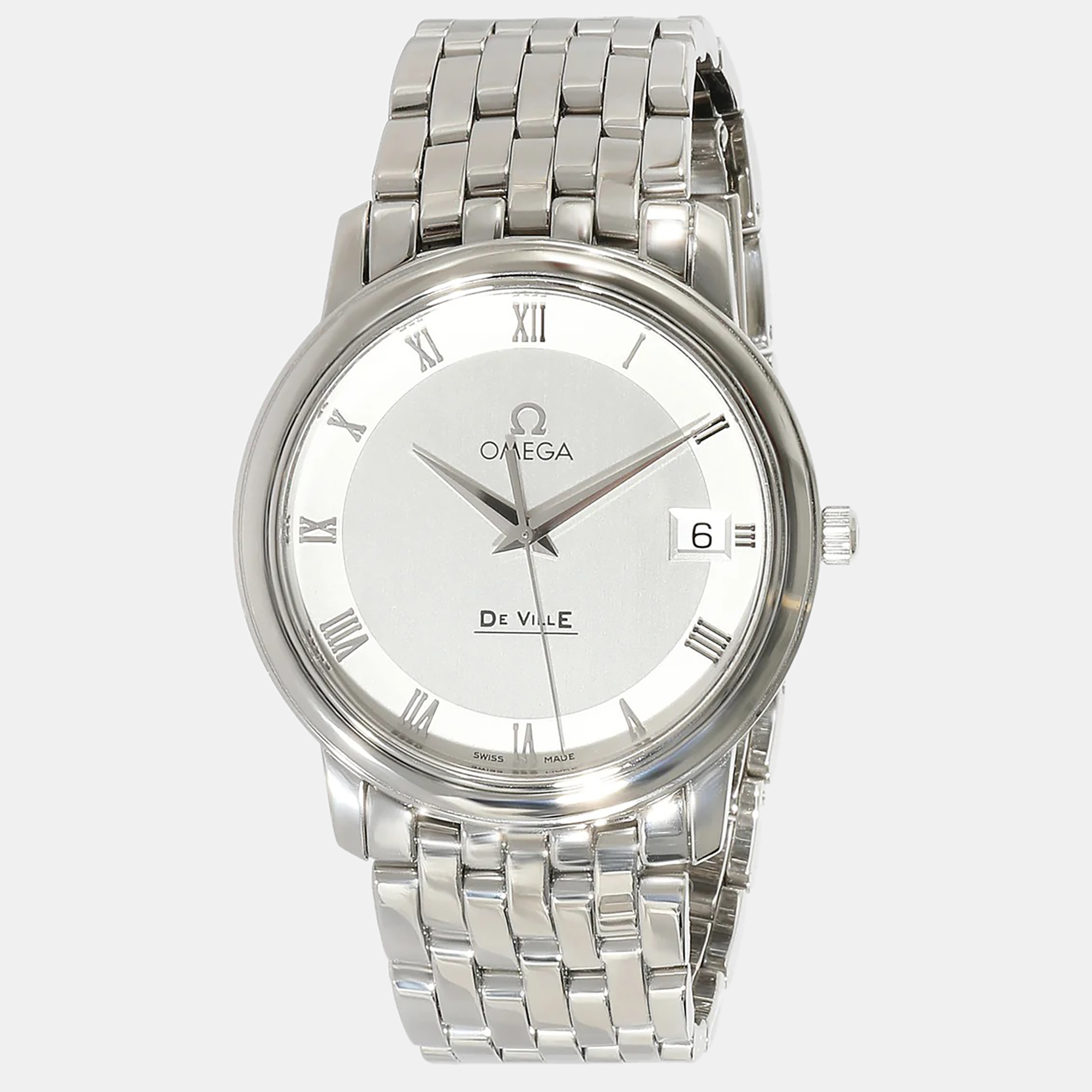 Pre-owned Omega Silver Stainless Steel De Ville 4510.33 Quartz Women's Wristwatch 34 Mm