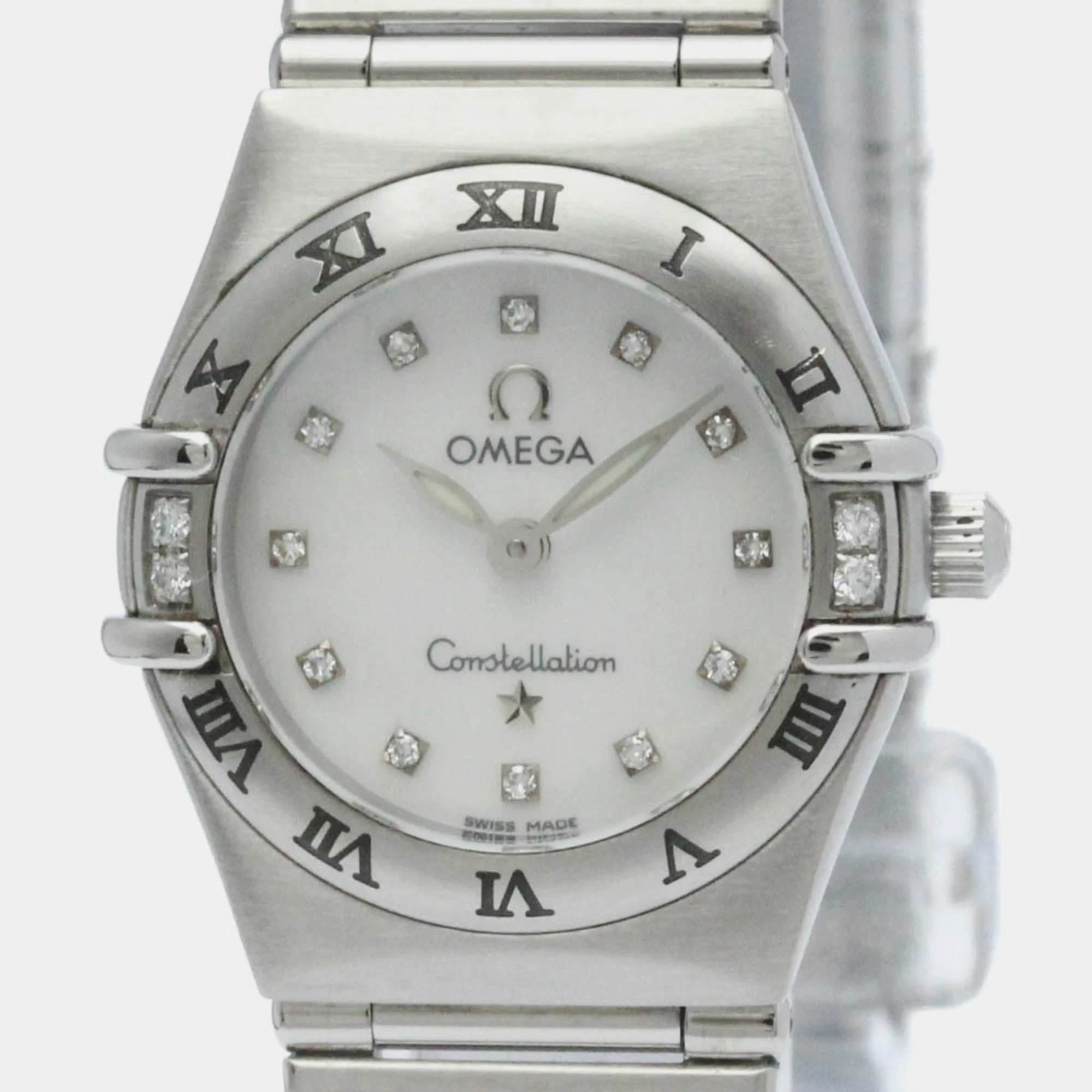 Pre-owned Omega White Shell Diamond Stainless Steel Constellation 1567.75 Quartz Women's Wristwatch 22 Mm
