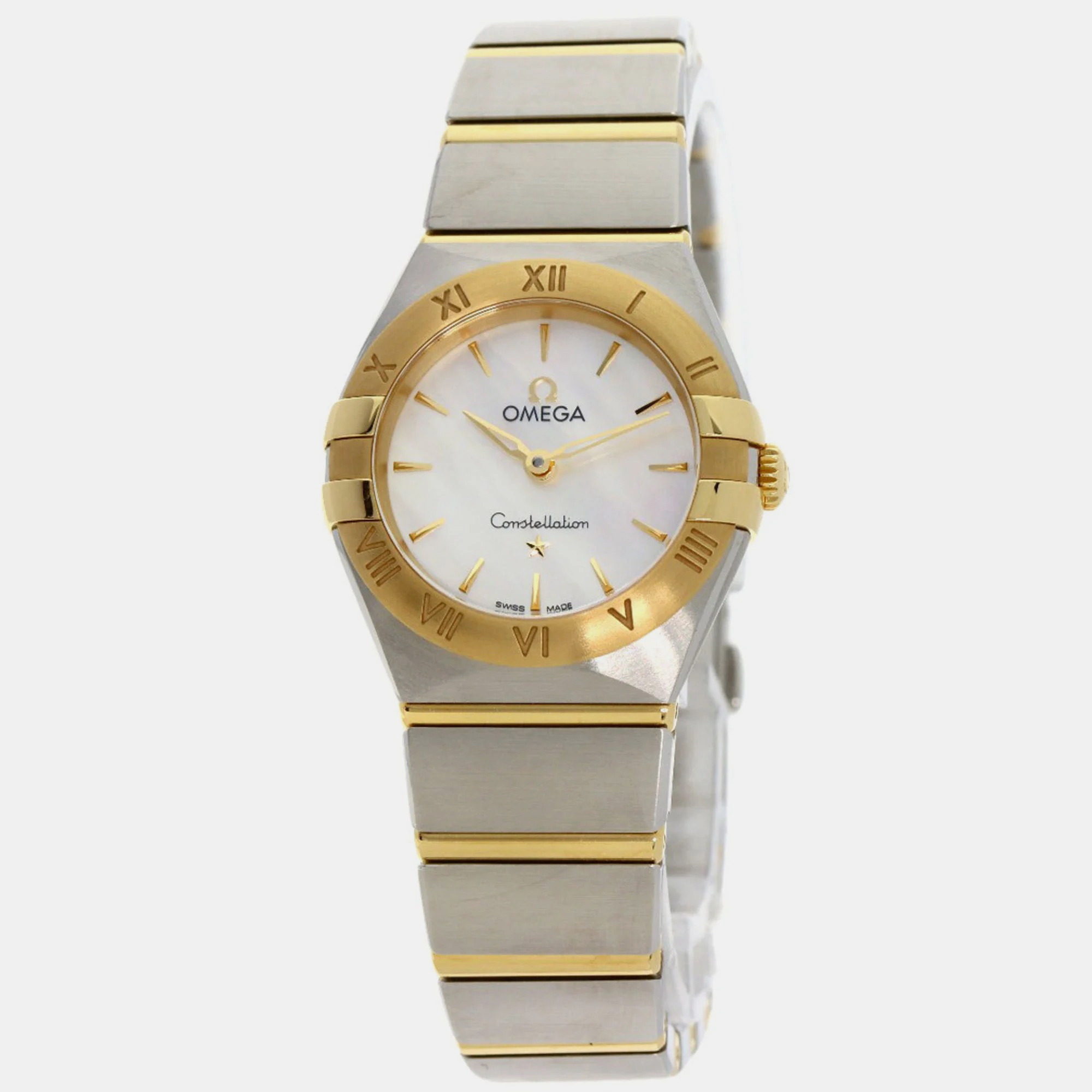 

Omega White Shell 18k Yellow Gold And Stainless Steel Constellation 131.20.25.60.05.002 Quartz Women's Wristwatch 25 mm