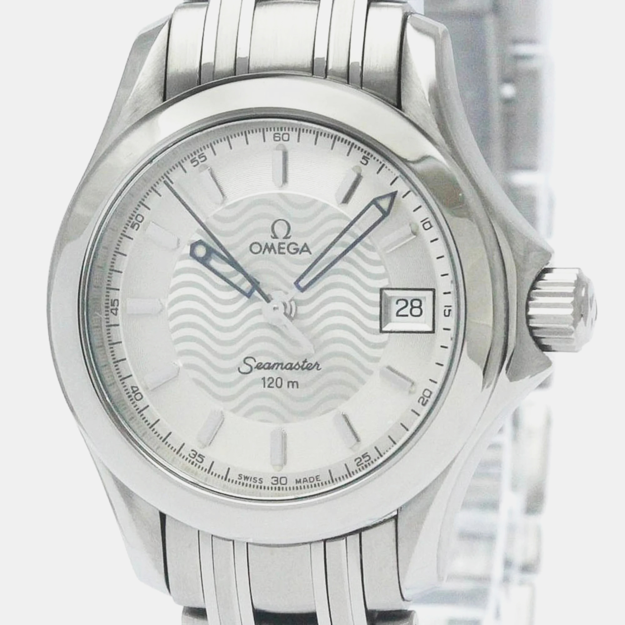 Pre Owned Omega Silver Stainless Steel Seamaster 2571.31 Quartz Women's Wristwatch 29 mm