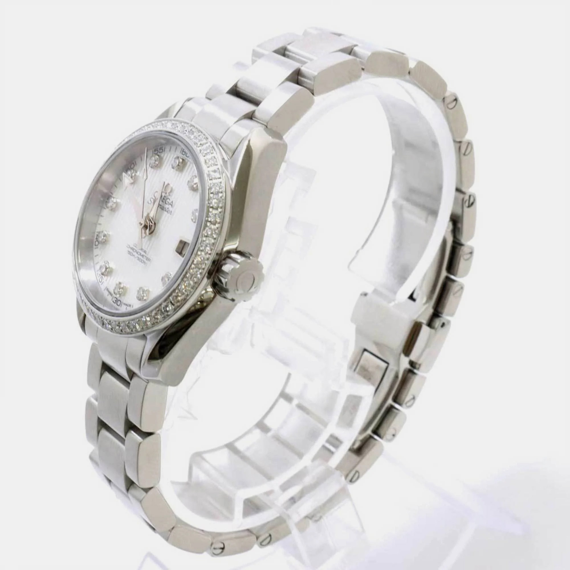 

Omega White Shell Stainless Steel Diamond Seamaster Aqua Terra 231.15.30.20.55.001 Quartz Women's Wristwatch 30 mm