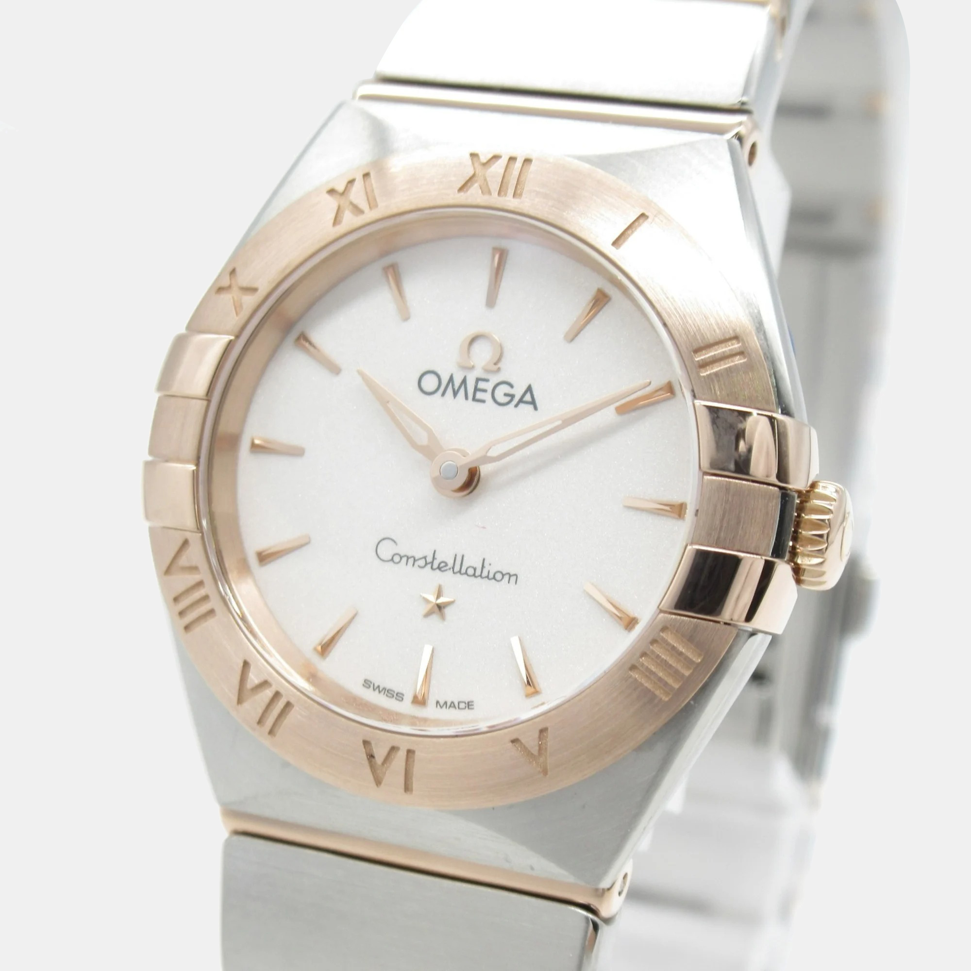 

Omega Silver 18k Rose Gold Stainless Steel Constellation 131.20.25.60.02.001 Quartz Women's Wristwatch 25 mm