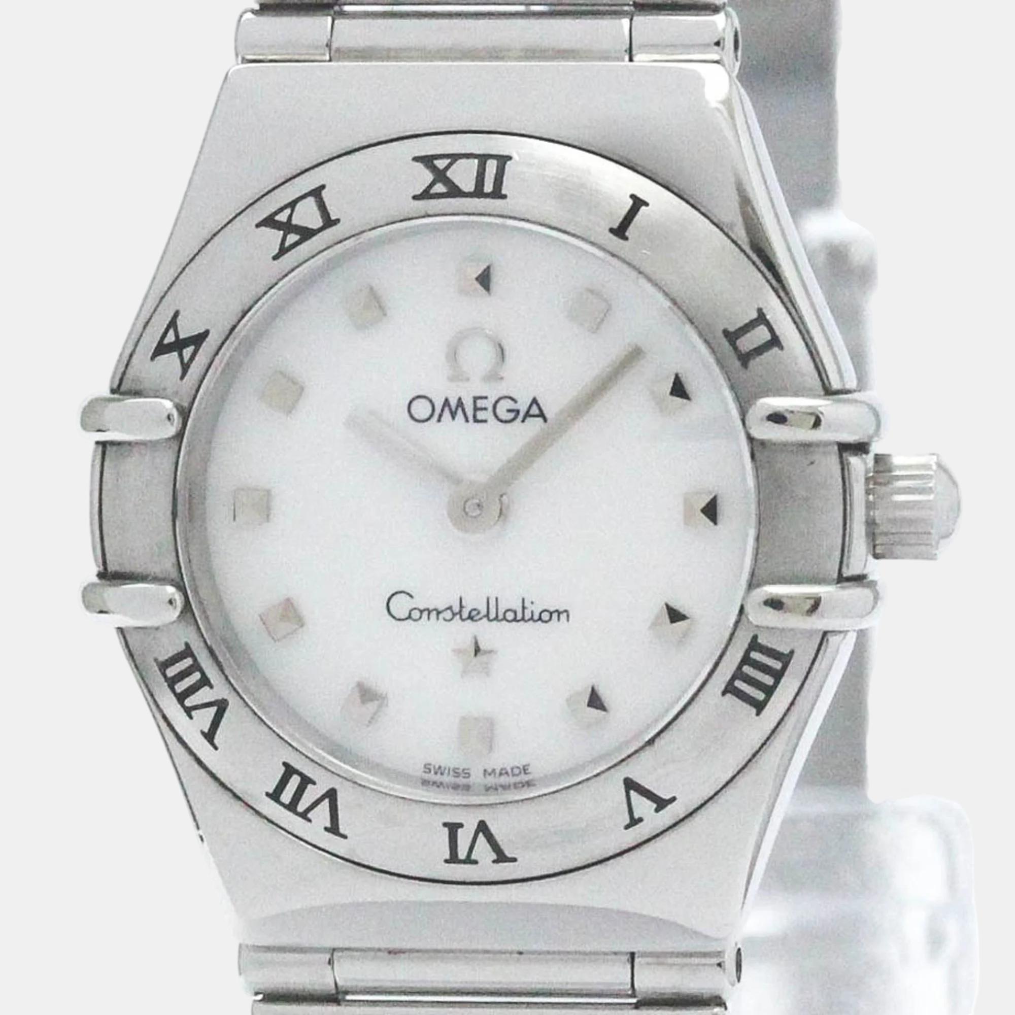 Pre-owned Omega White Stainless Steel Constellation Bf569417 Women's Watch 22 Mm