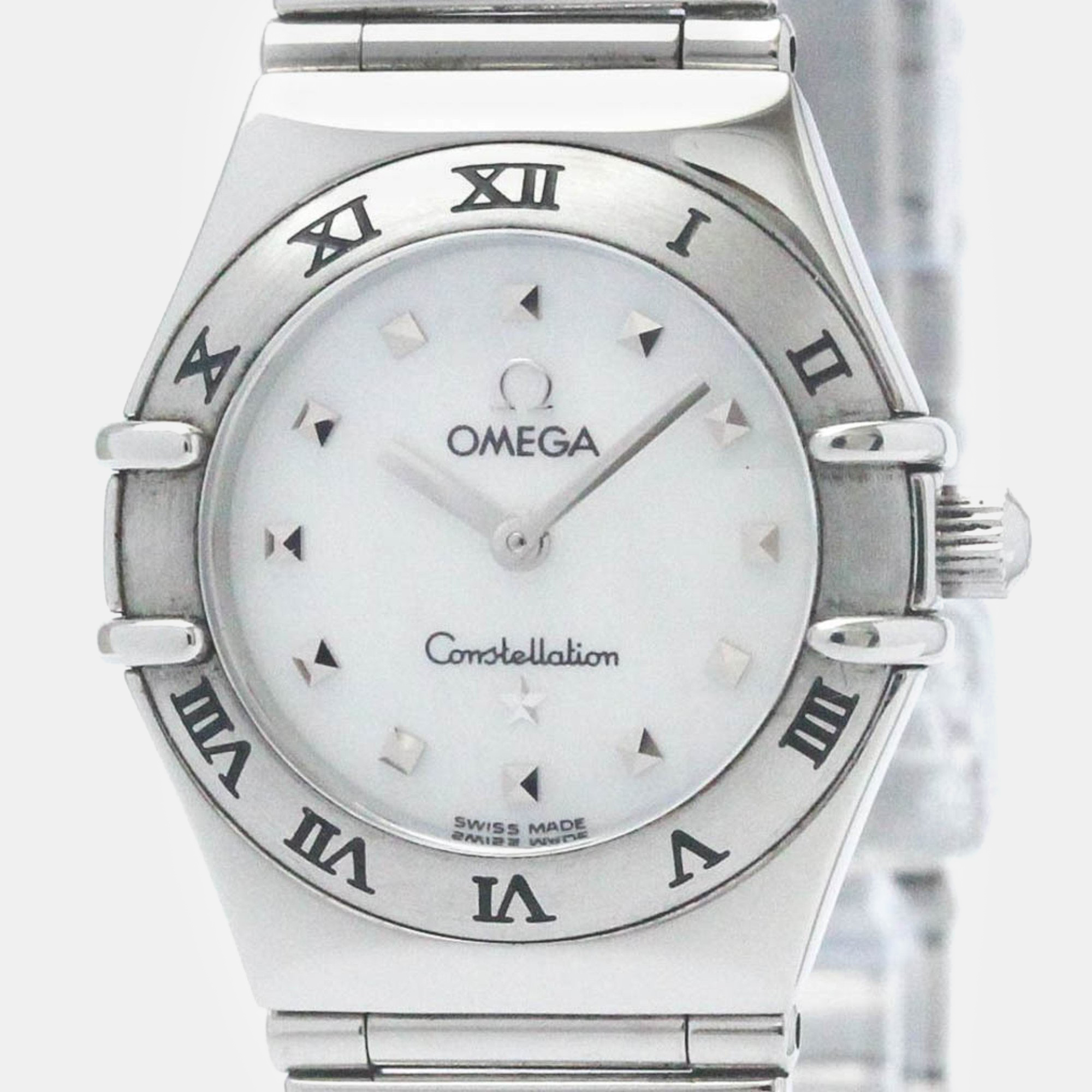 Pre-owned Omega White Shell Stainless Steel Constellation Quartz Women's Wristwatch 22 Mm