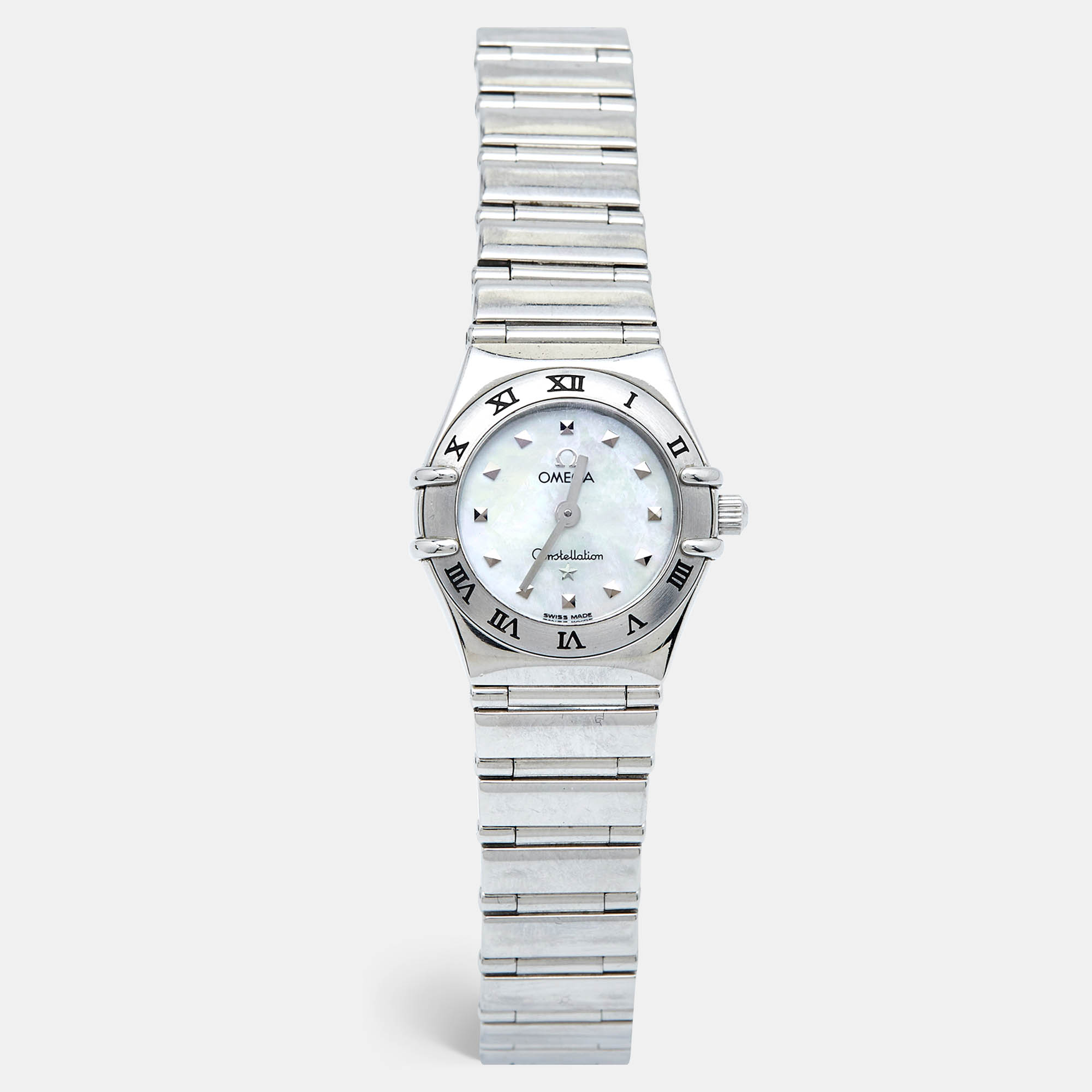 Pre-owned Omega Mother Of Pearl Stainless Steel Constellation My Choice 795.1243 Women's Wristwatch 22.5 Mm In White