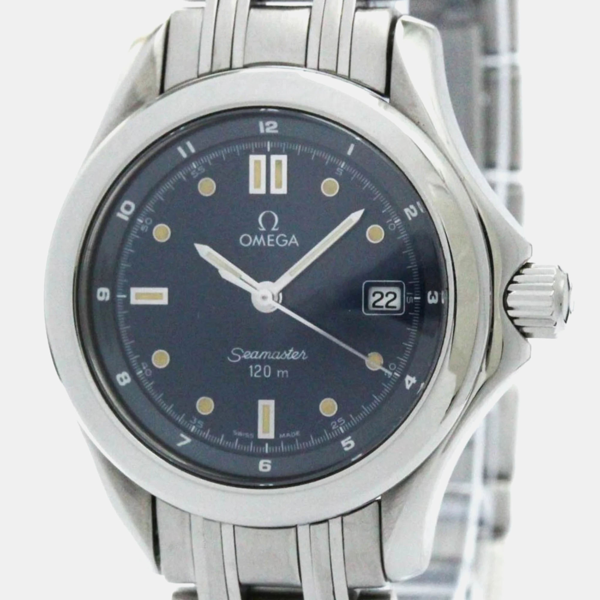 

Omega Blue Stainless Steel Seamaster 2571.80 Quartz Women's Wristwatch 28 mm