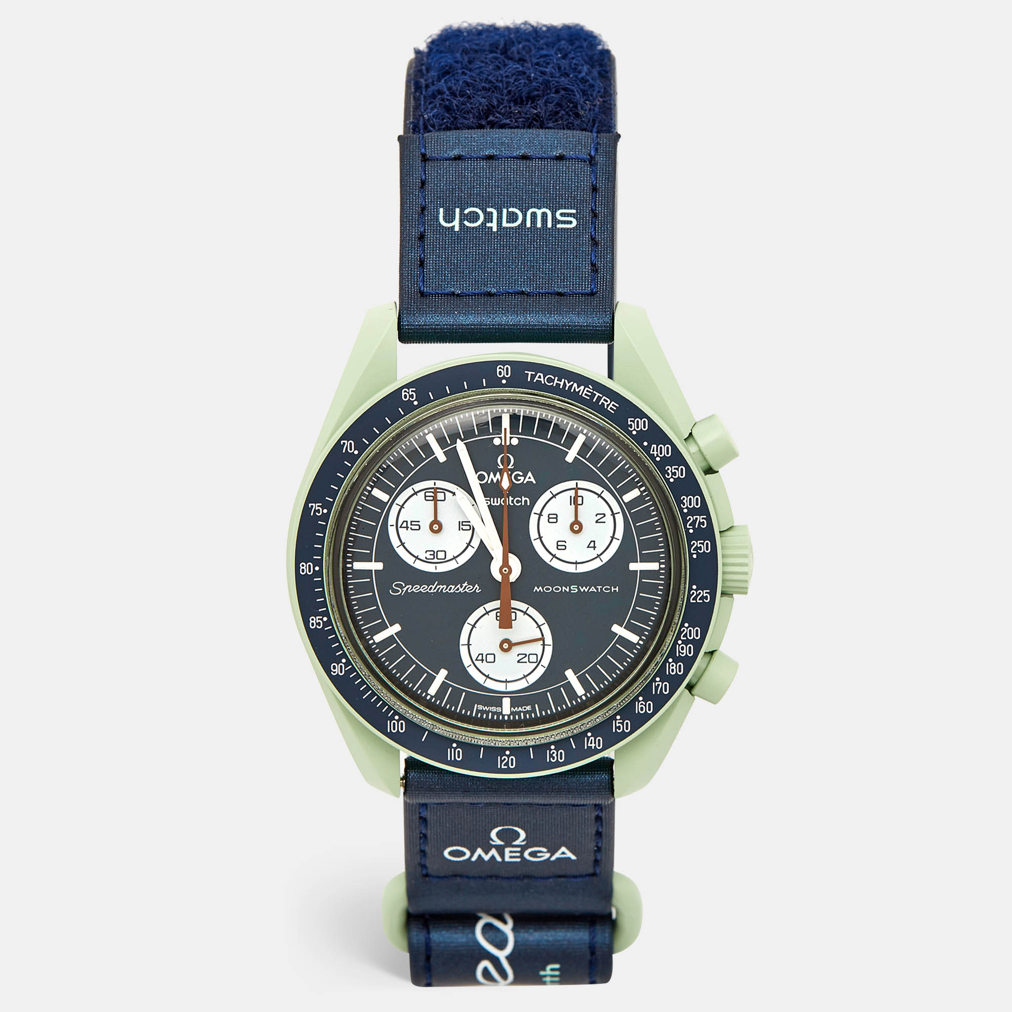 

Omega X Swatch Navy Blue/Green Bioceramic Velcro MoonSwatch Mission To Earth S033G100 Unisex Wristwatch