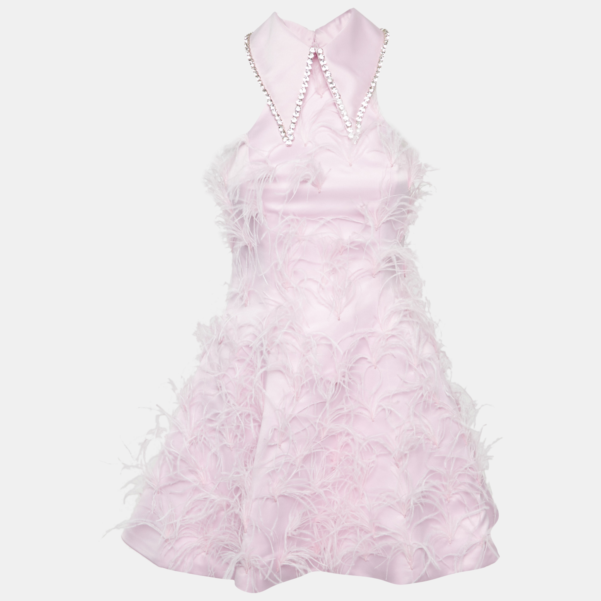 

Onori Pink Satin Feather Trim The Grace Mini Dress M