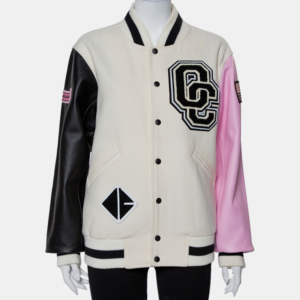 Pre-owned Opening Ceremony Multicolor Wool & Leather Logo Applique Detail Varsity Jacket M