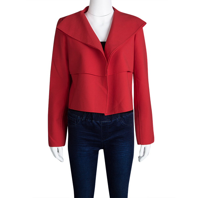 

Oscar de la Renta Red Wool Open Front Cropped Jacket