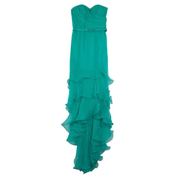 Pre Owned Oscar de la Renta Sweetheart Bodice Ruffled Hem Long Gown L