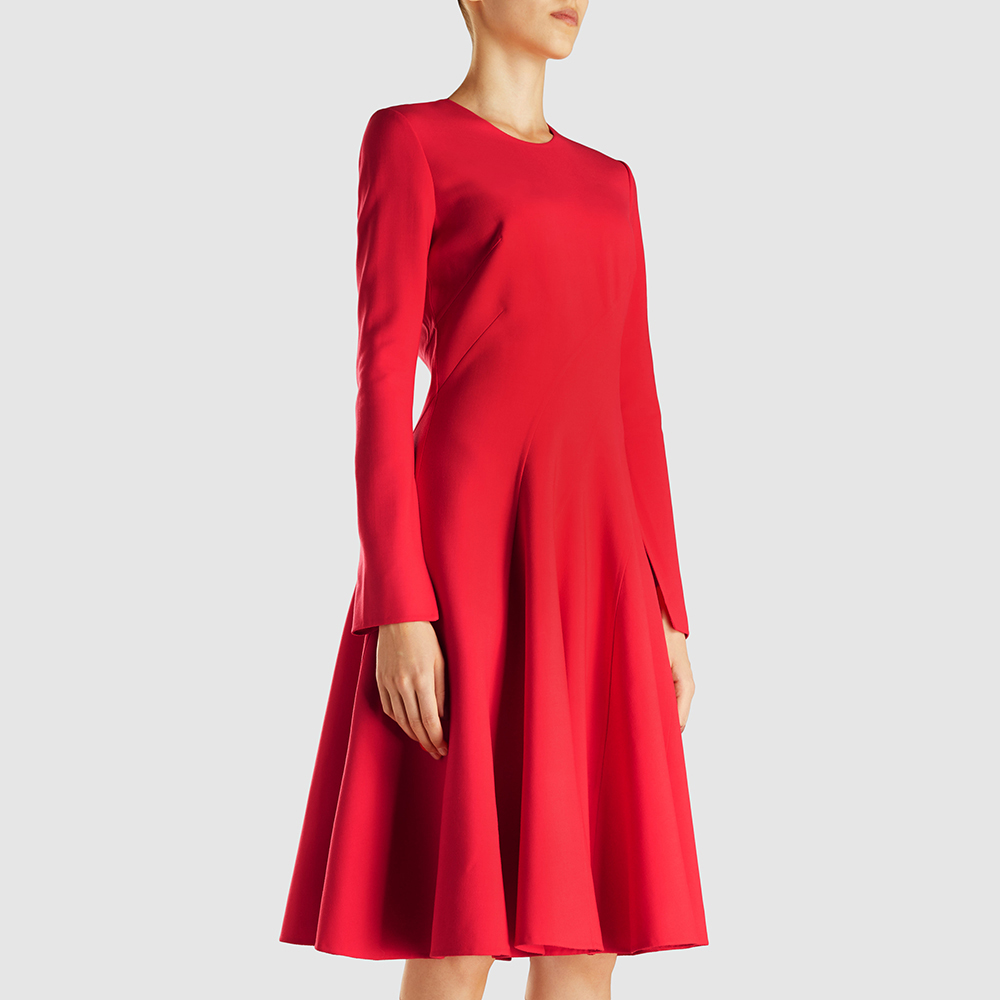 

Oscar De La Renta Red Stretch Wool-Crepe Dress Size US 16