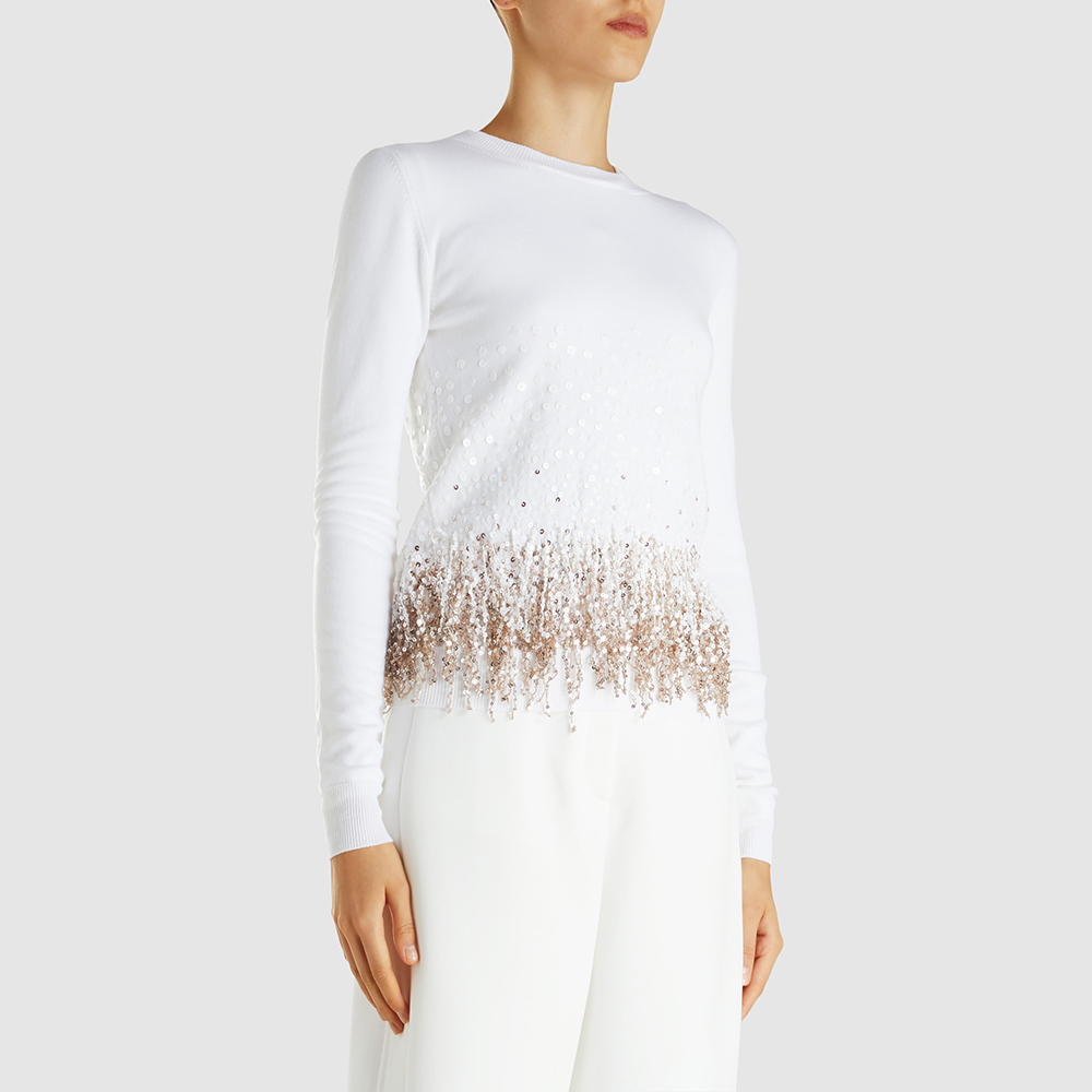 

Oscar De La Renta White Embellished Wool Sweater Size