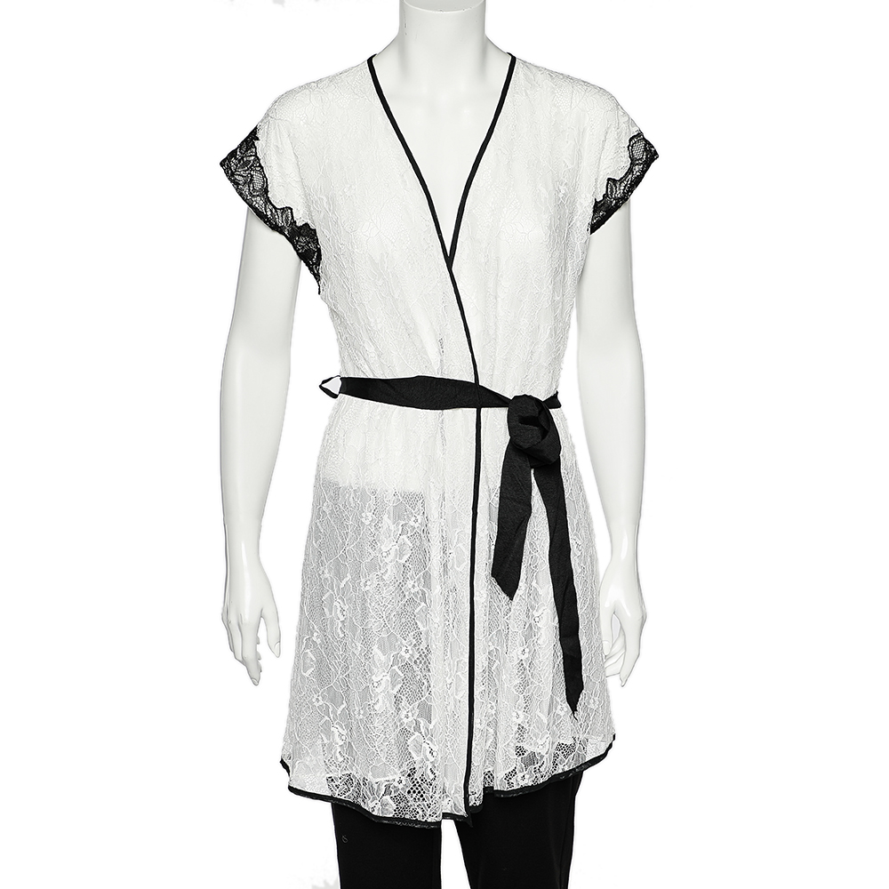 

Oscar de la Renta Monochrome Lace Nightwear Wrap Dress, White